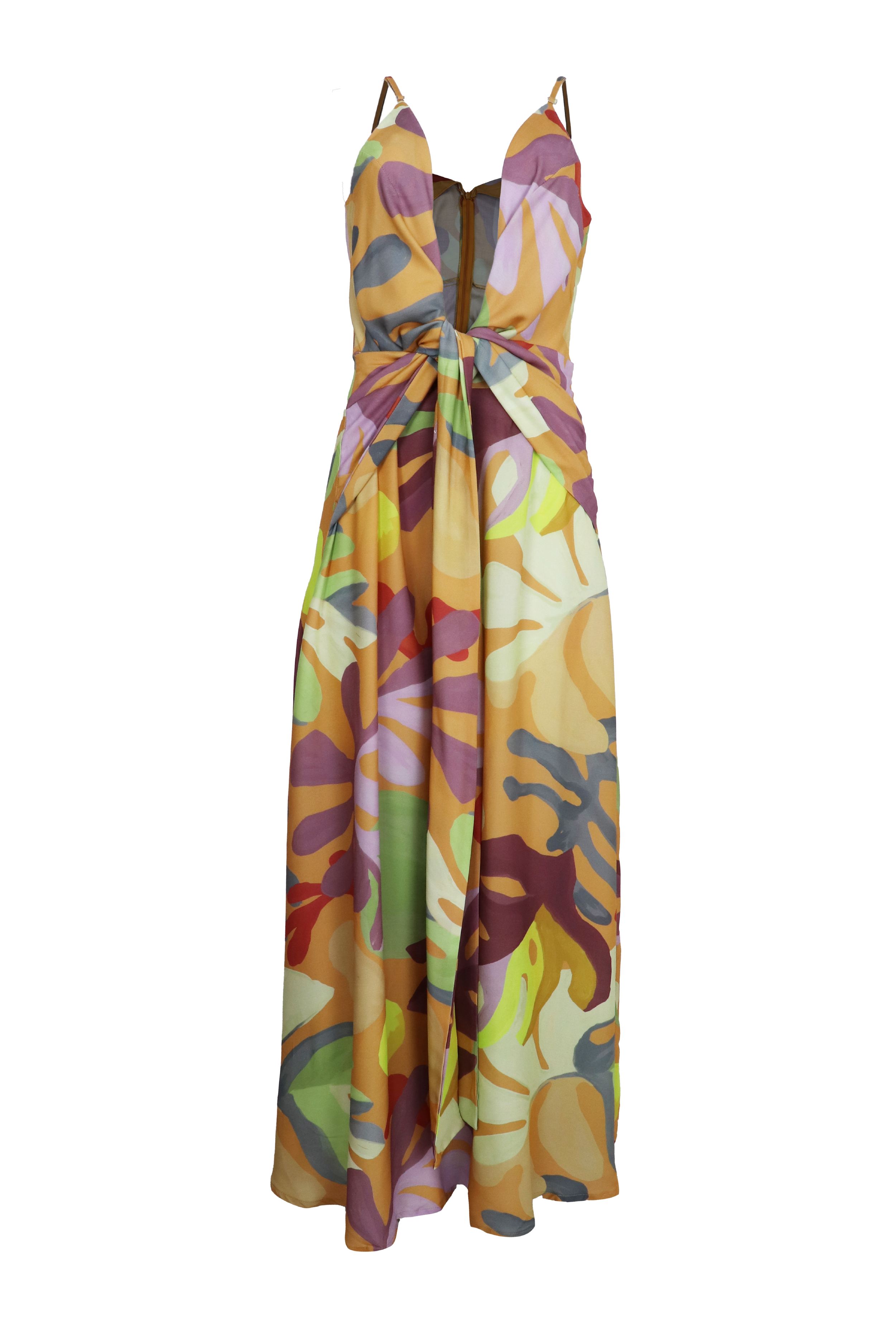 Hermoso vestido largo de tiras en hombros con lazos en cintura para ajutar