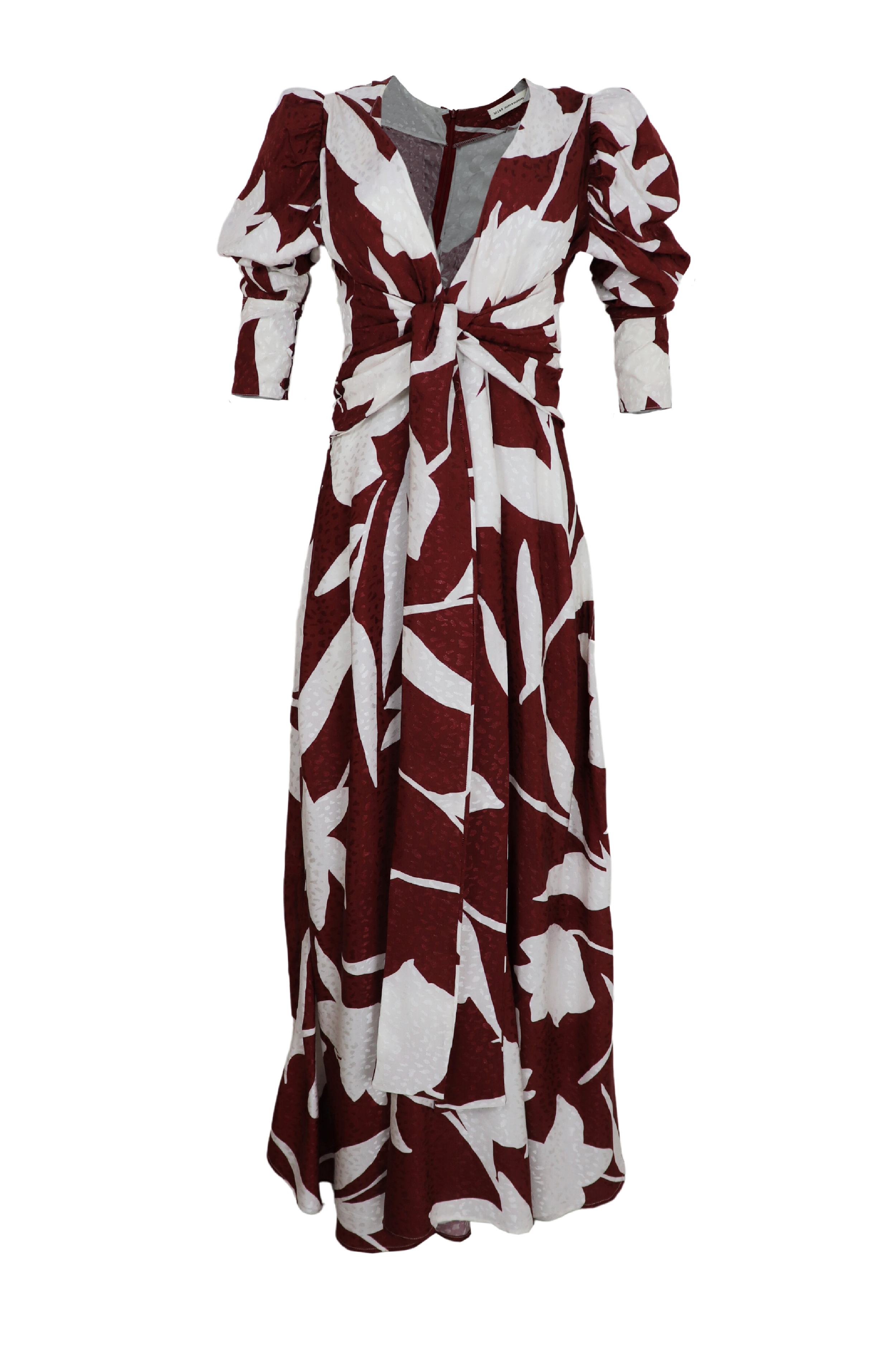 Hermoso vestido manga larga con escote y lazos para ajustar cintura