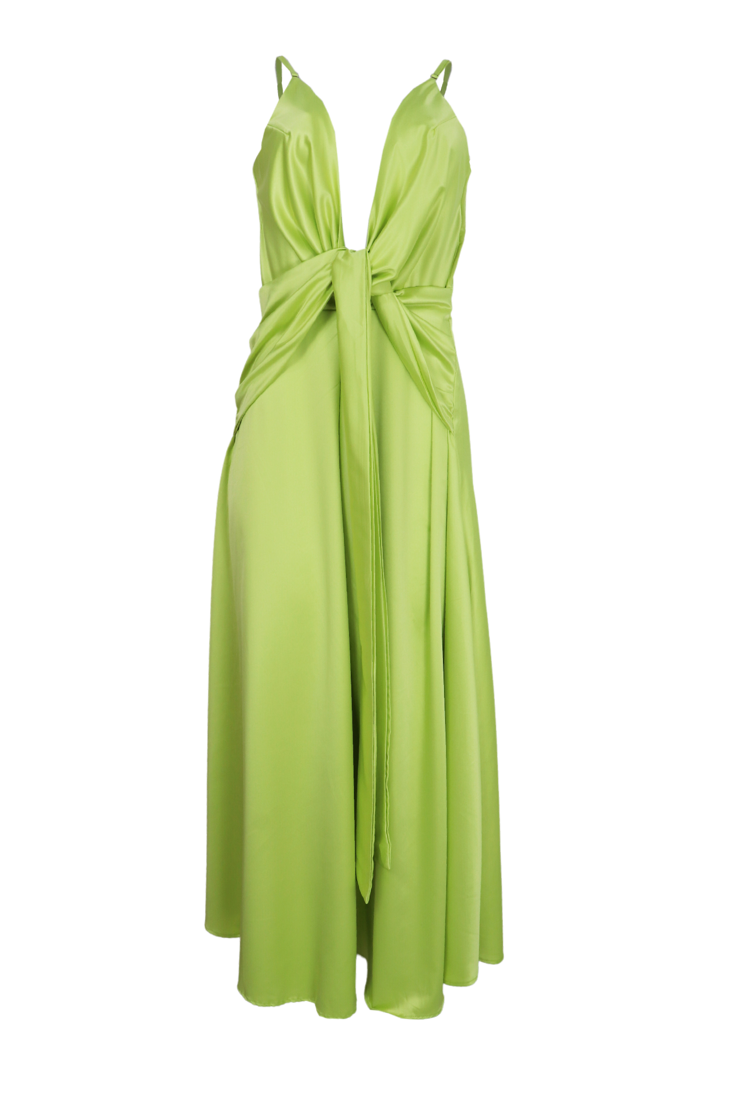 Vestido largo satinado Marie Claire color verde limon