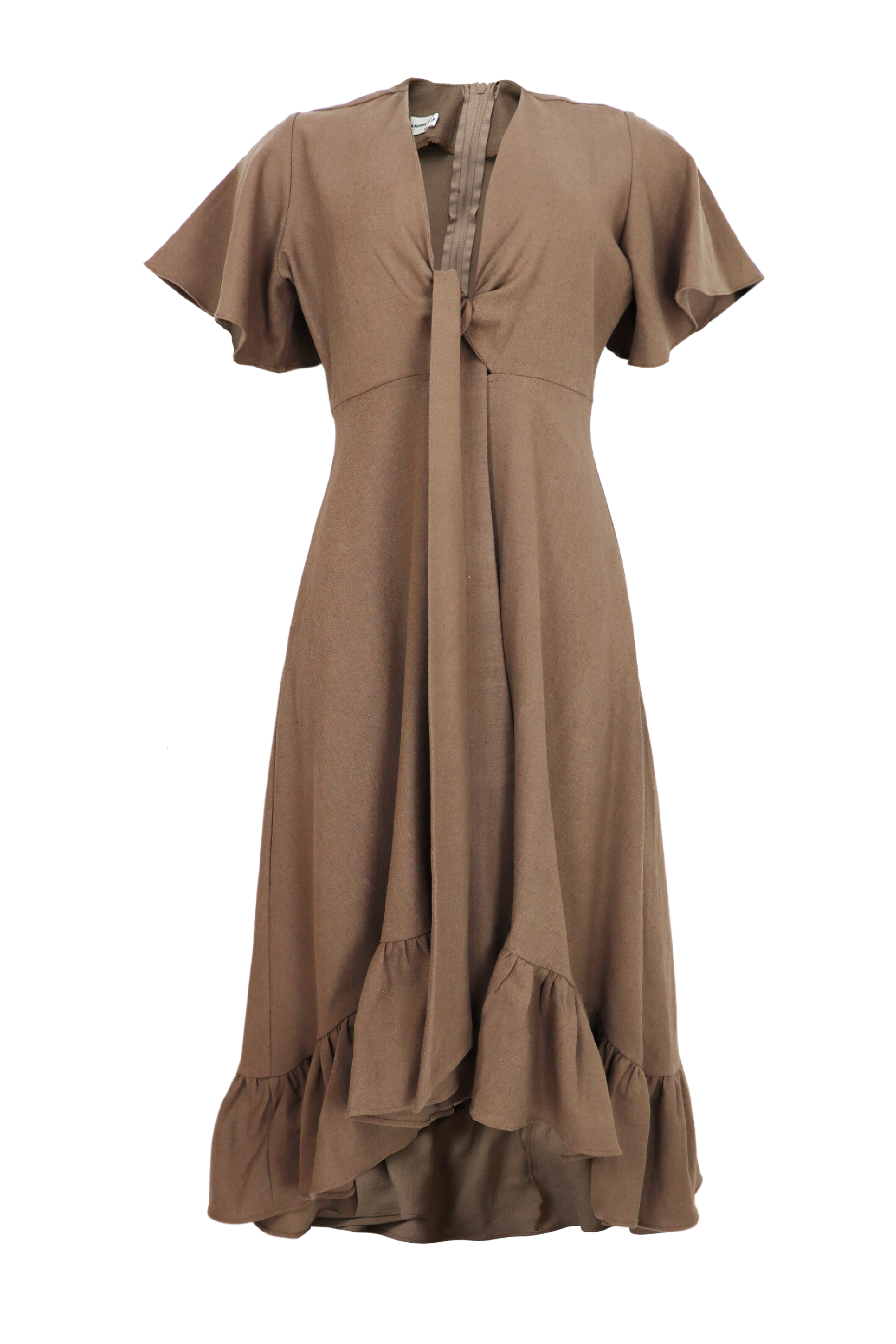 Vestido midi con lazos en el pecho color taupe