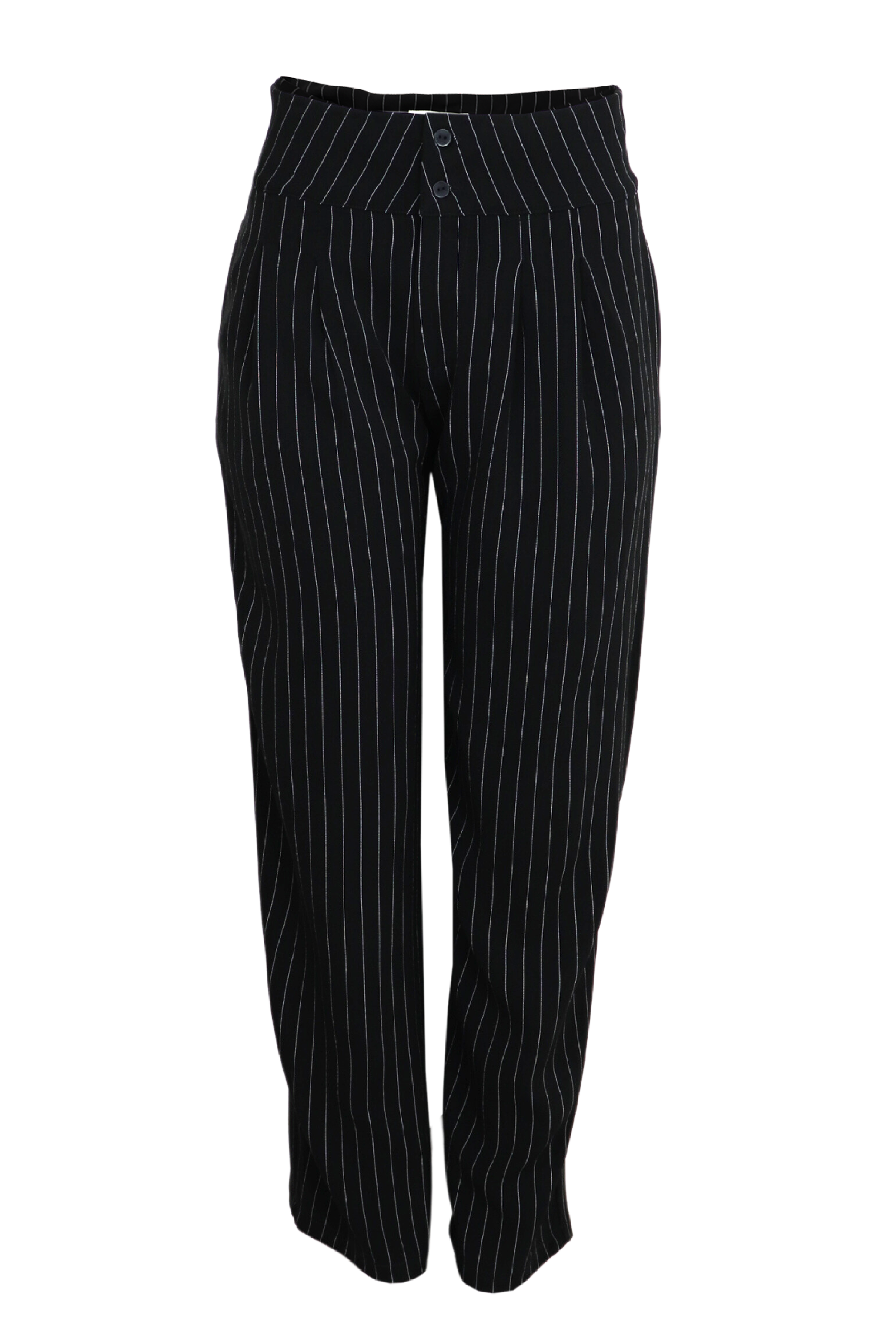 Pantalón bota recta fondo negro con rayas blancas