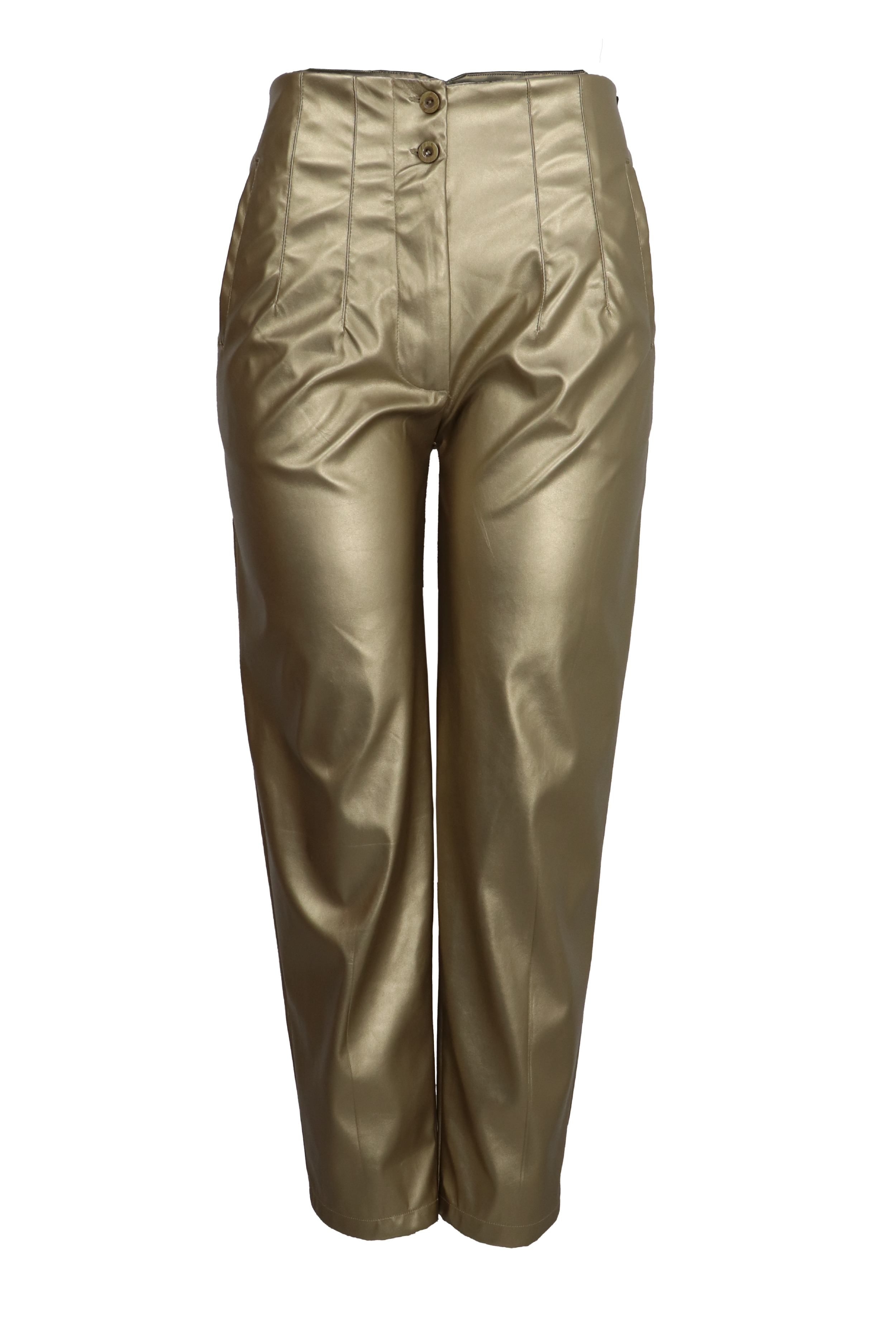 Hermoso pantalon dorado con venas frontaldes