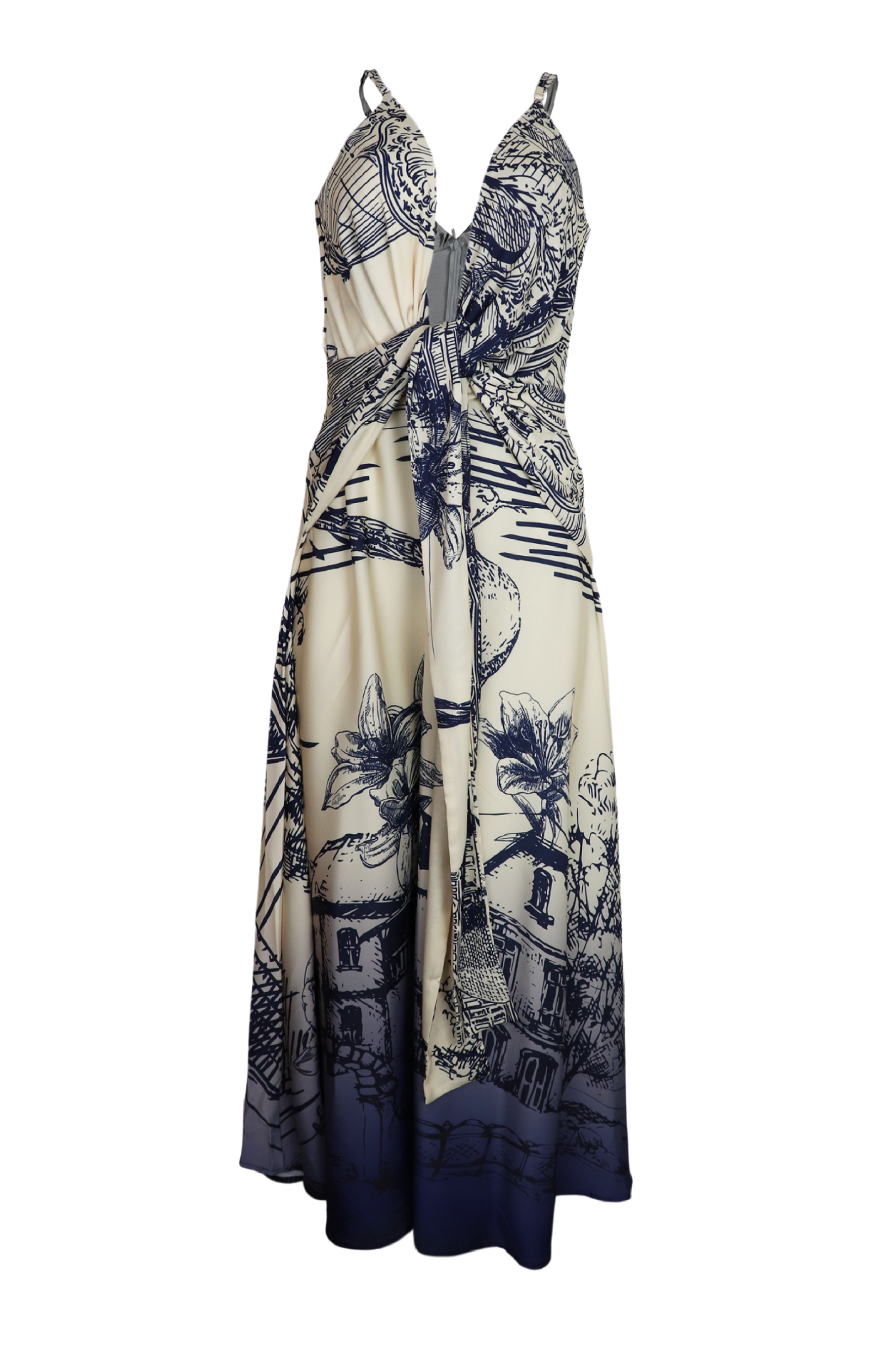 Hermoso vestido largo de tiras en hombros