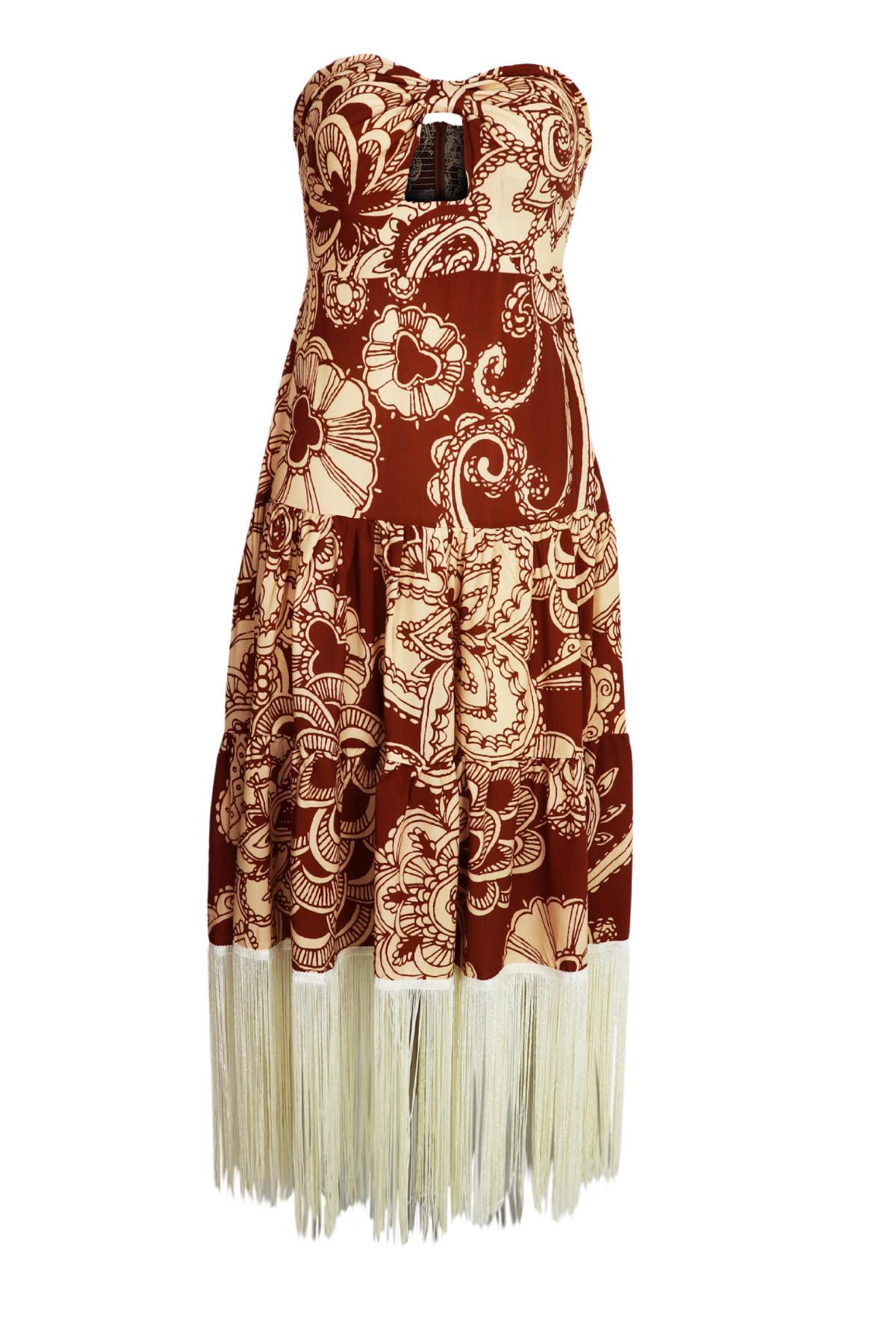 Vestido midi de lazo en cuello y flecos Evadne