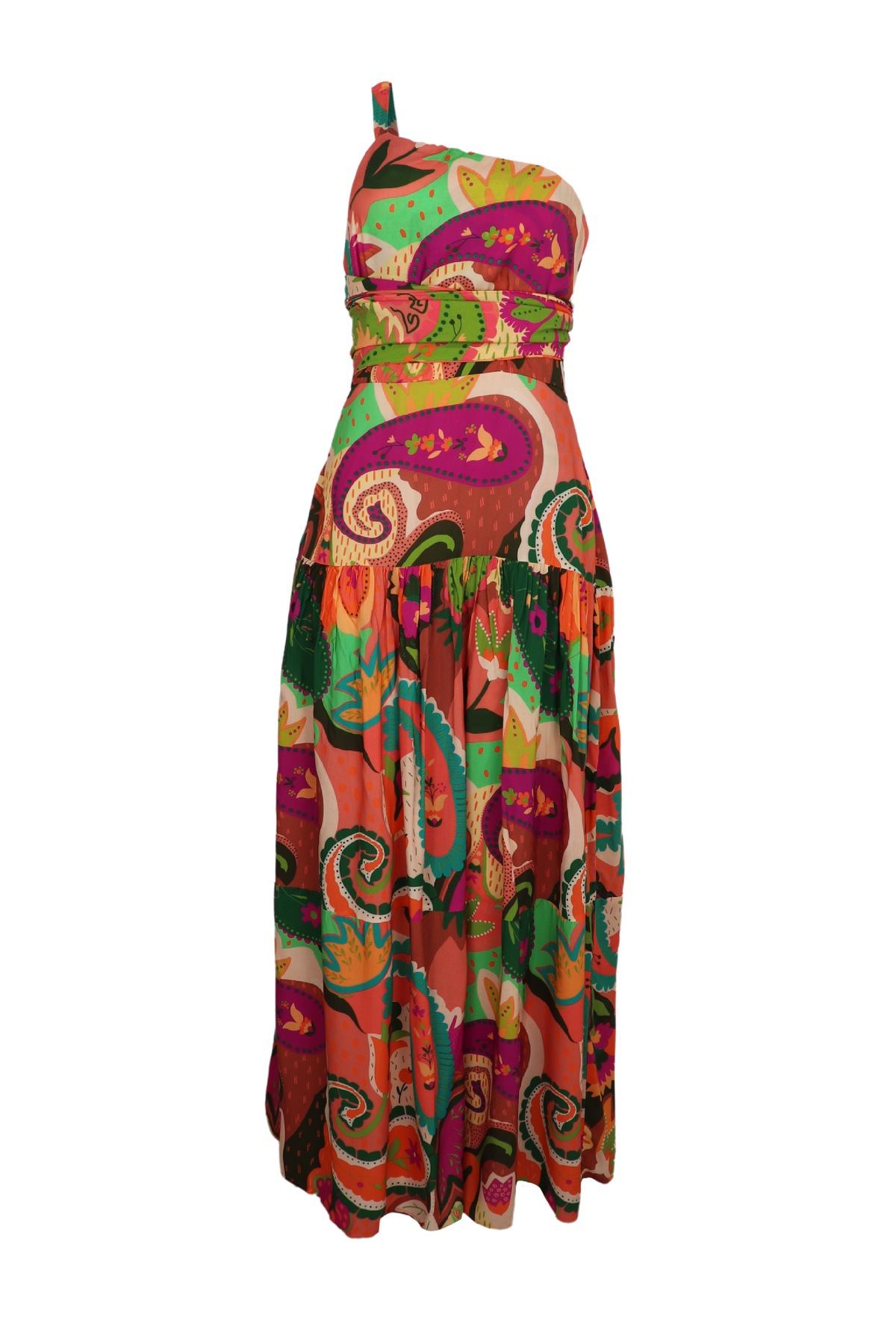 Hermoso vestido largo asimetrico color verde