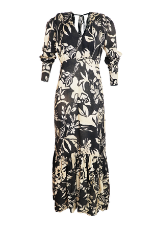 Hermoso vestido manga larga con hombreras Lyra