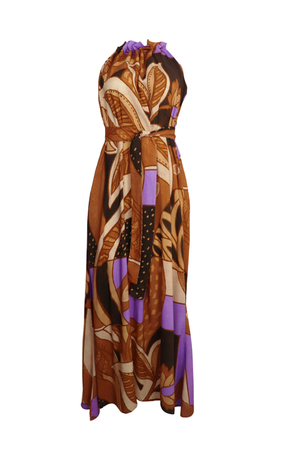 Vestido cuello halter con lazo para amarrar en cintura