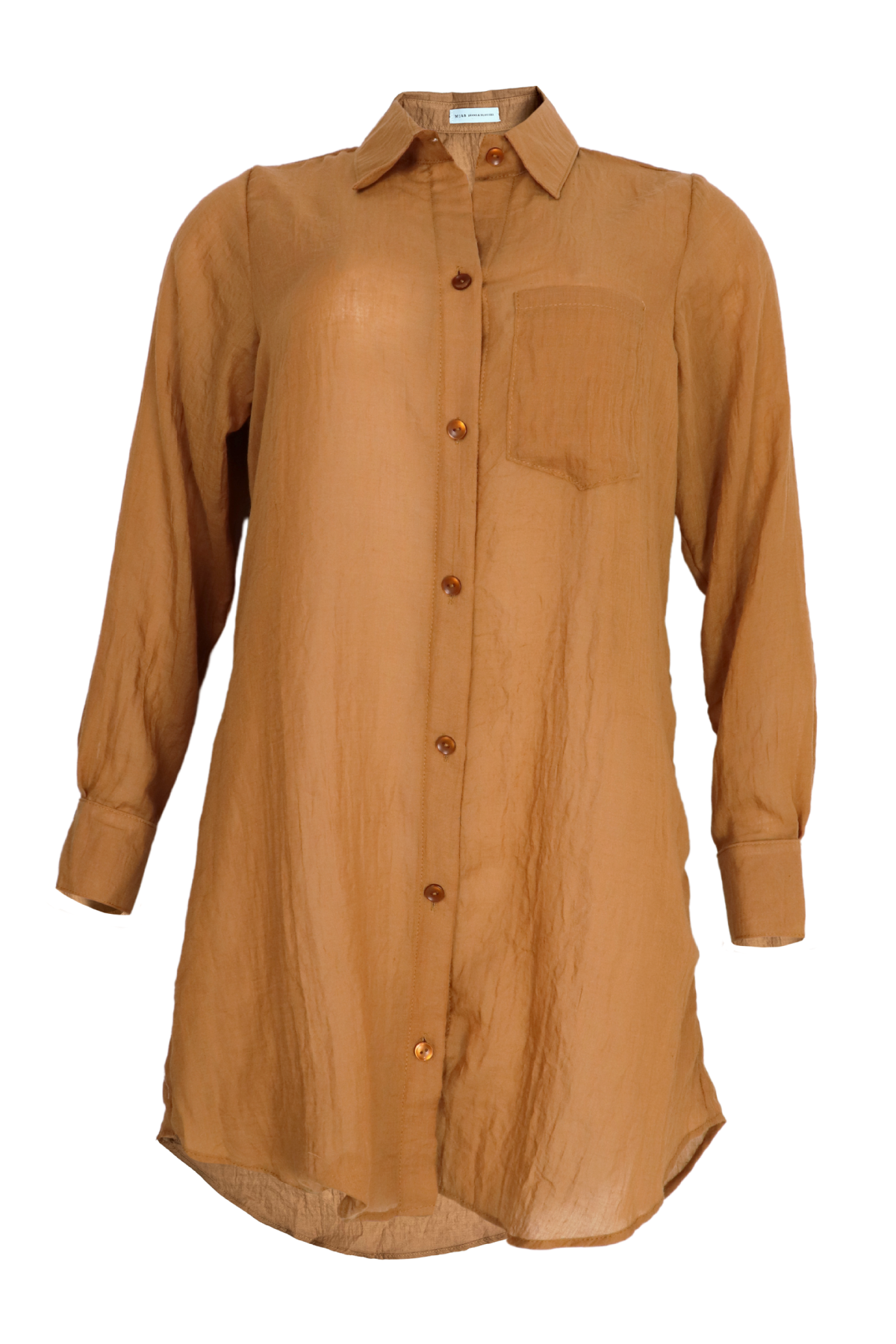 Hermosa camisa manga larga transparente color camel
