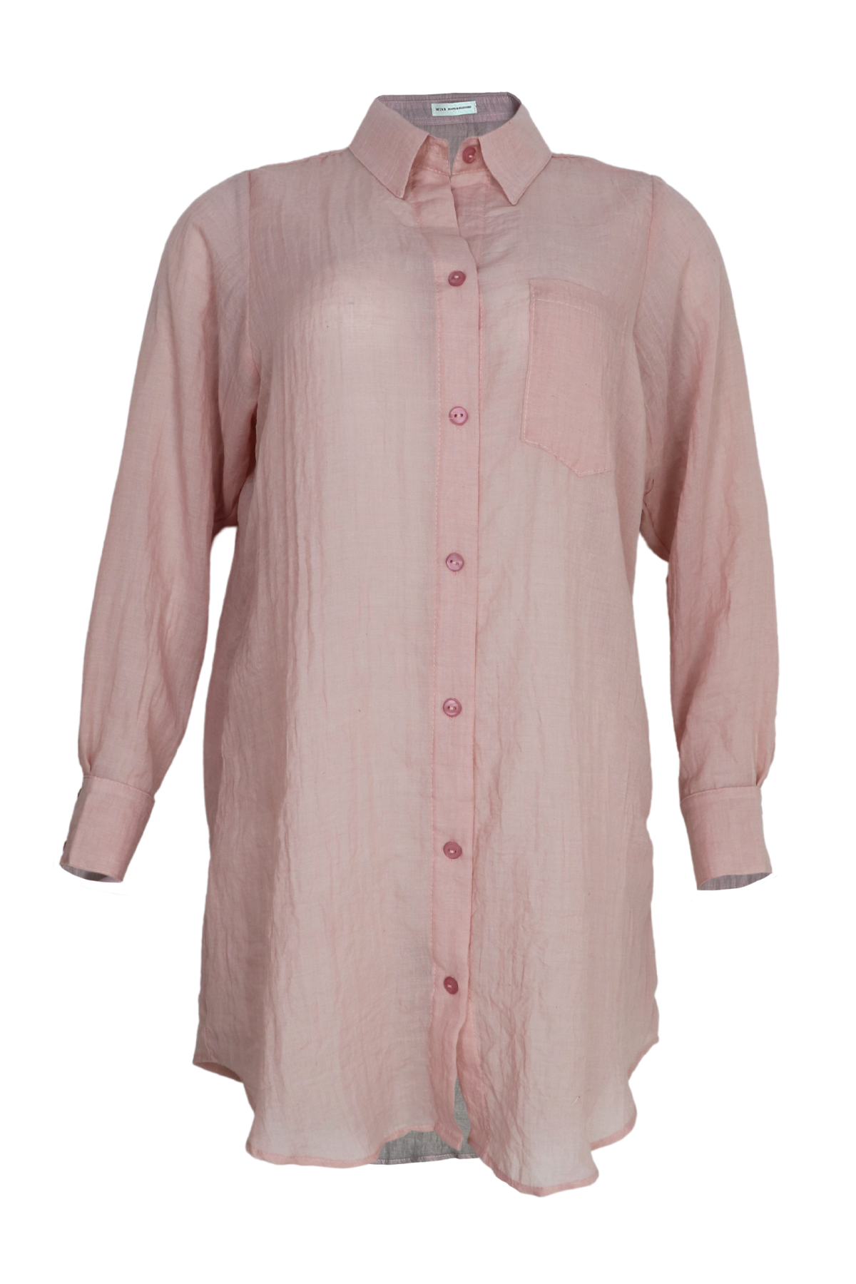 Hermosa camisa manga larga transparente color palo de rosa