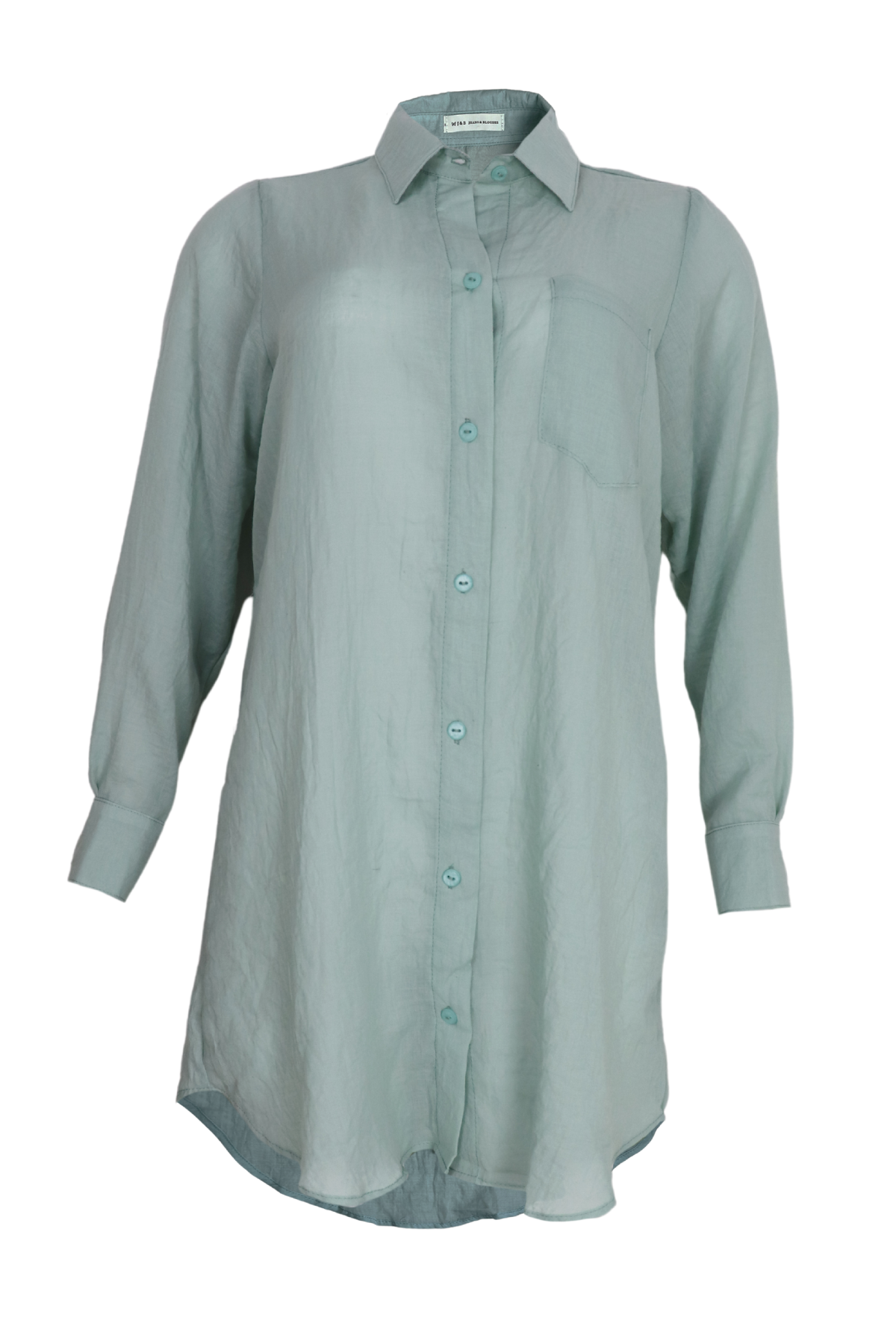 Hermosa camisa manga larga transparente color verdeagua