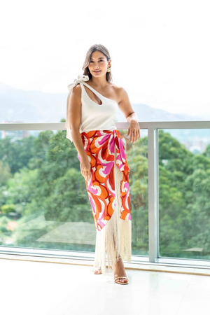 Falda midi con flecos 