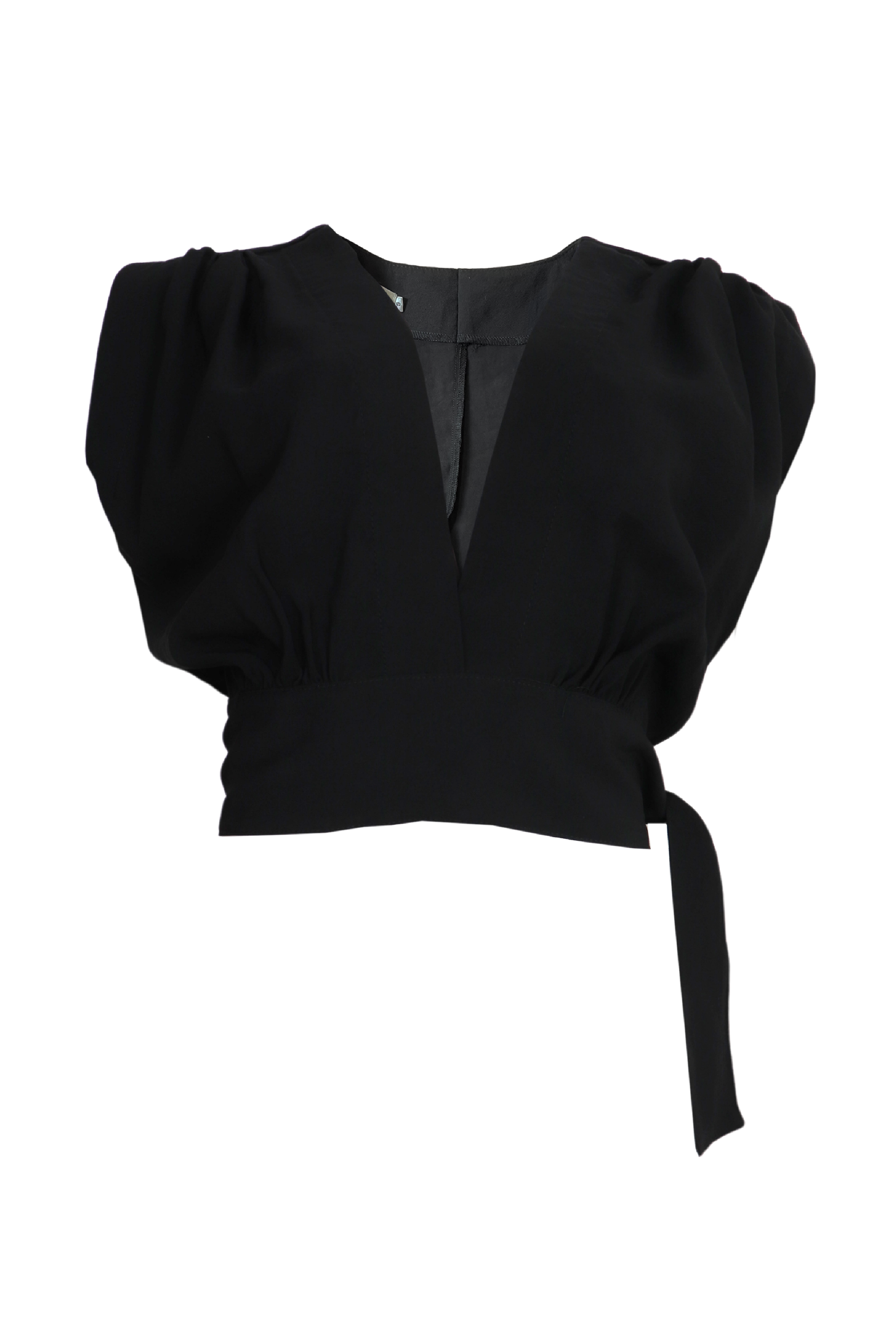 blusa cuello en v con amarre lateral color negro