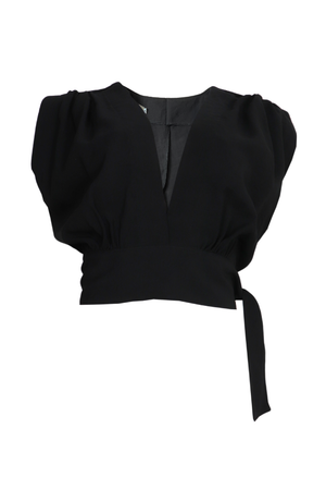 blusa cuello en v con amarre lateral color negro
