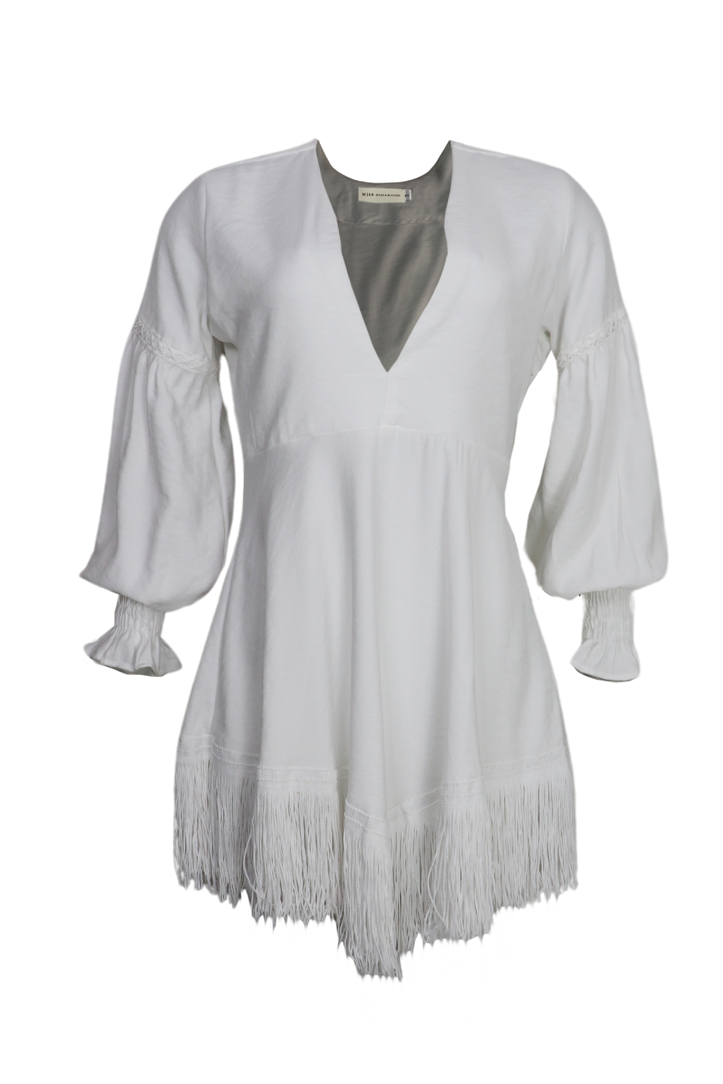 vestido manga larga con boleroas en falda color blanco