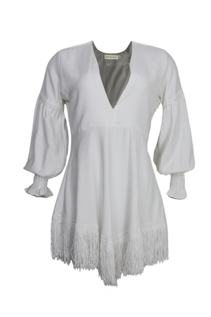 vestido manga larga con boleroas en falda color blanco