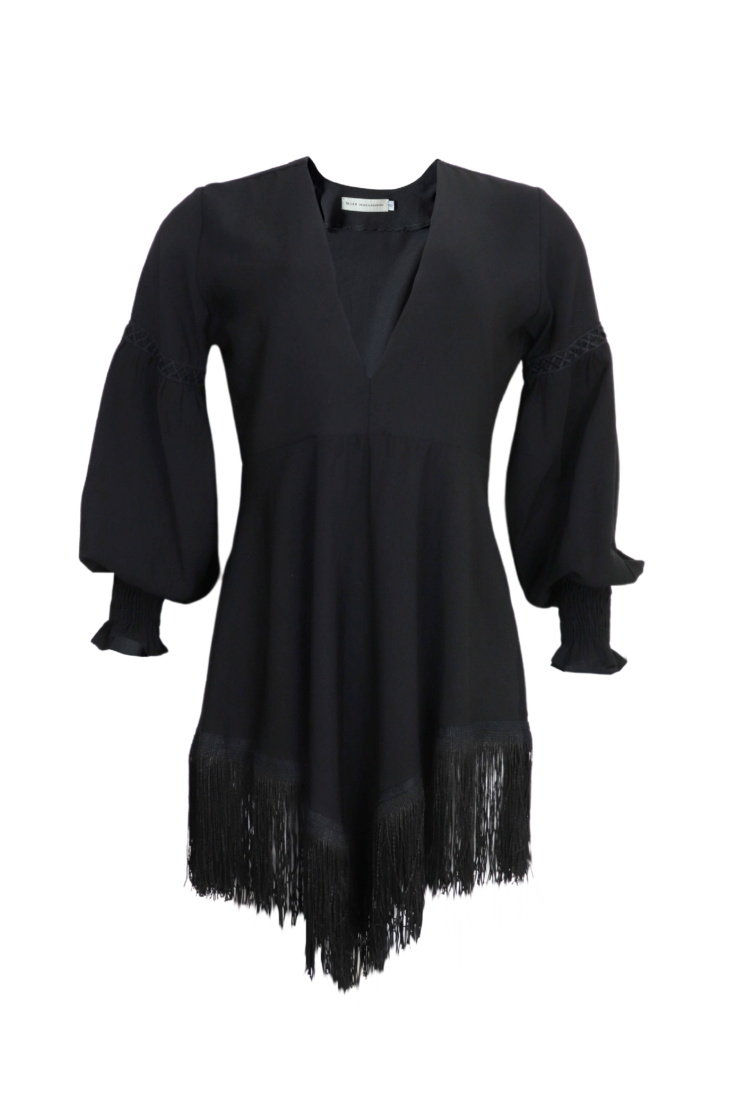 vestido manga larga con boleroas en falda color negro 