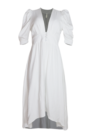 Vestido midi manga puff color blanco
