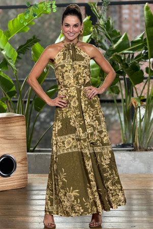 PTJ25542 vestido cuello halter con cinturón