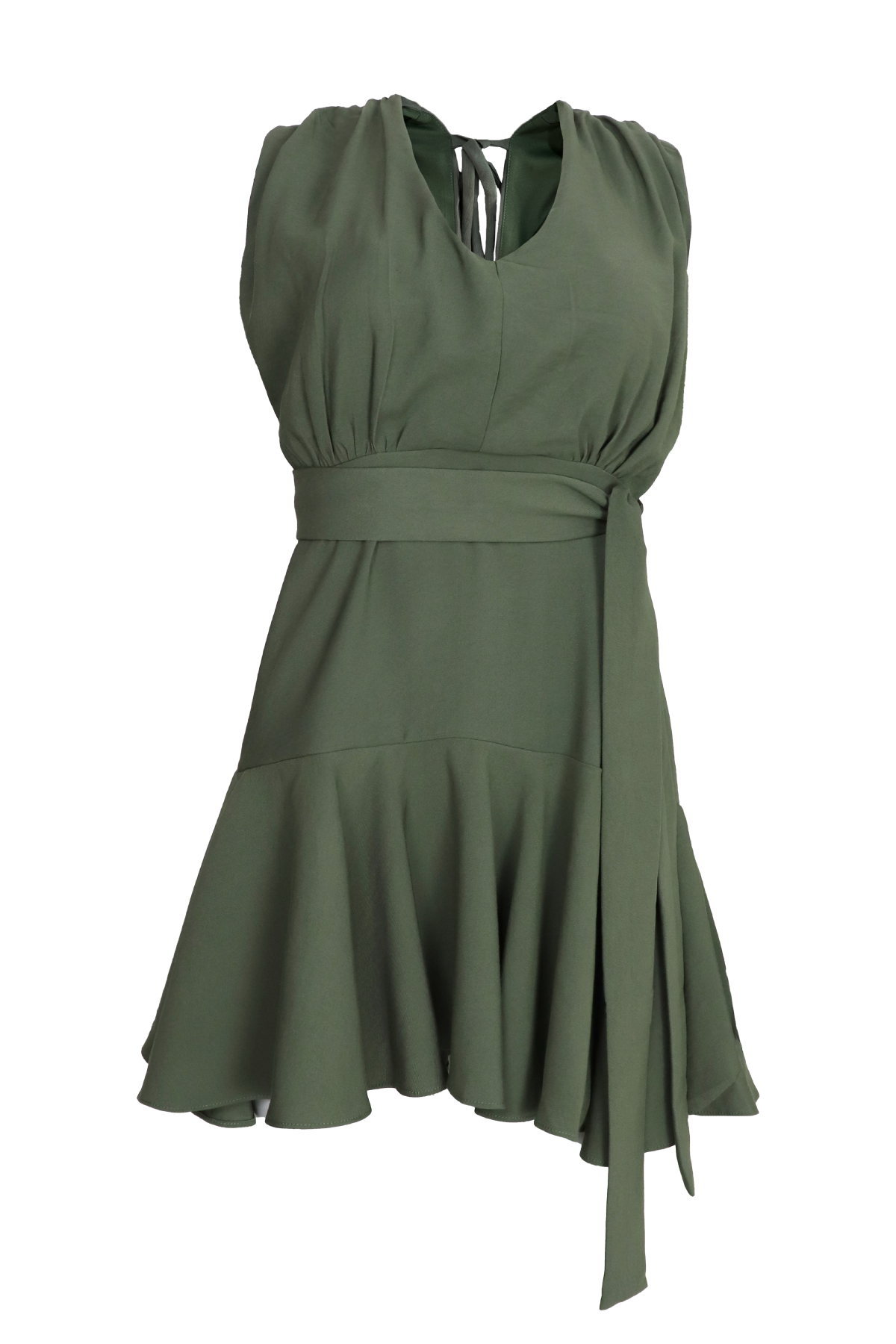 Vestido corto con cinturón color verde