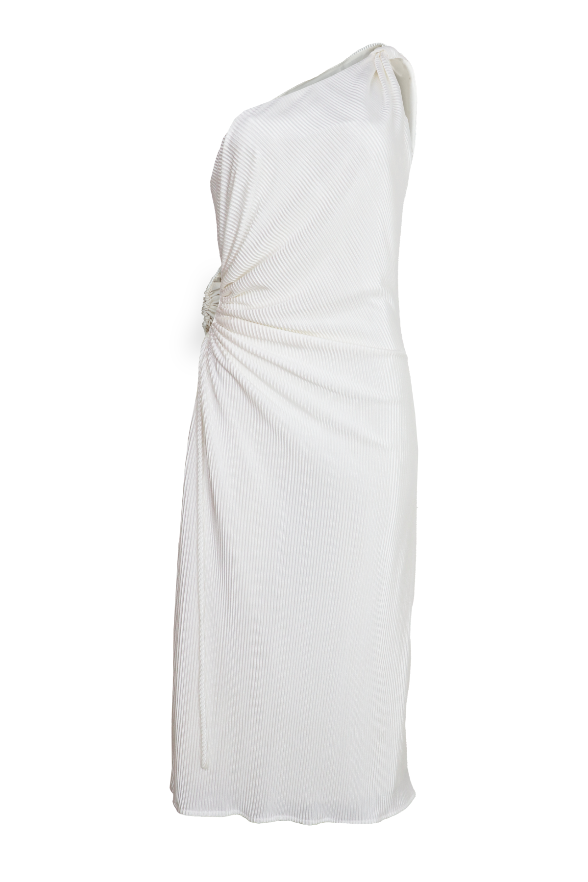 Vestido midi asimétrico con amarre en hombros y corte en cintura