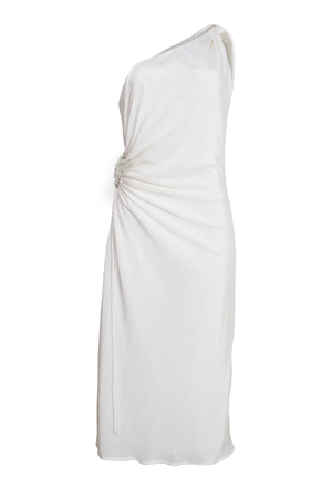 Vestido midi asimétrico con amarre en hombros y corte en cintura