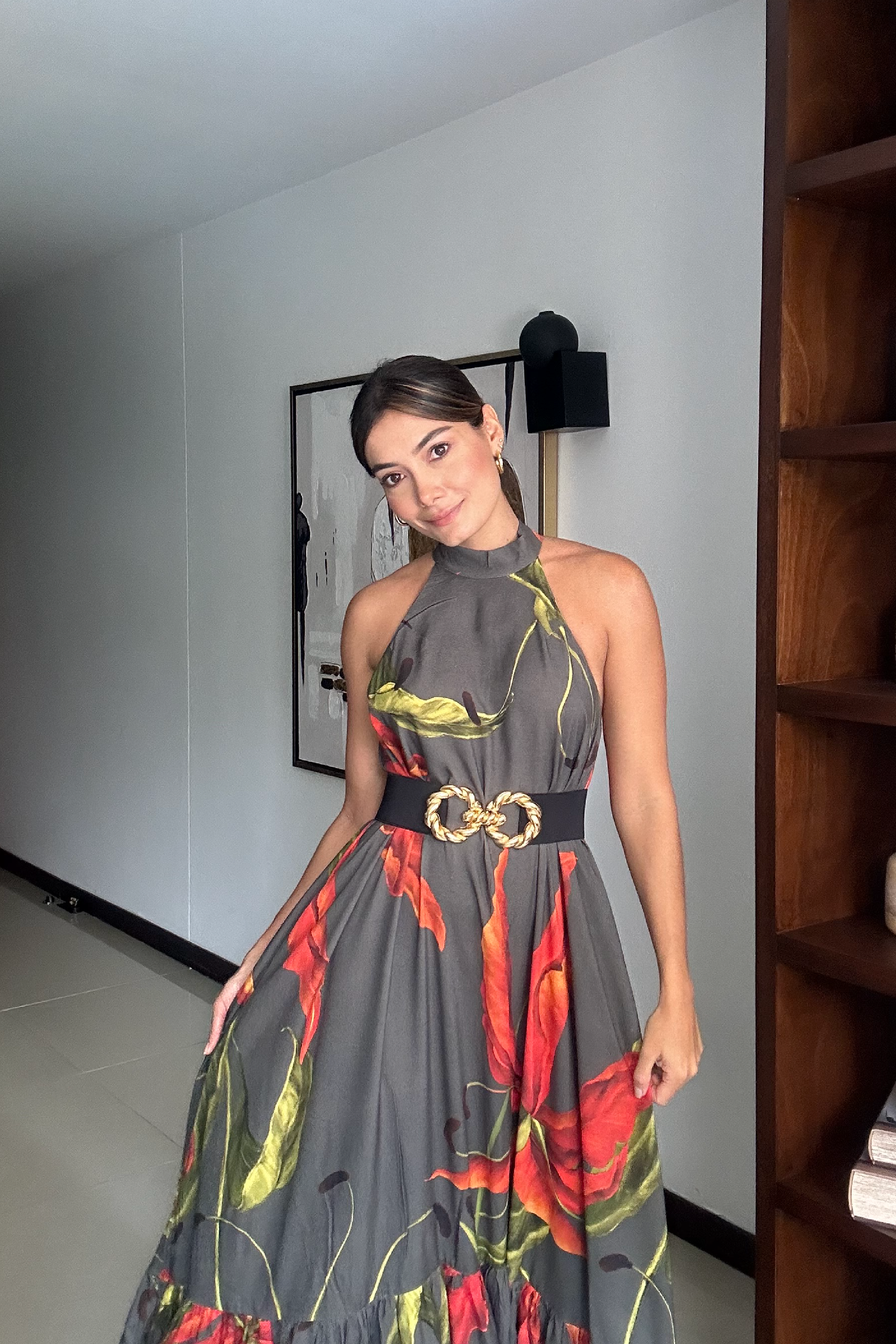 PTJ261429 vestido con cinturón con hebilla