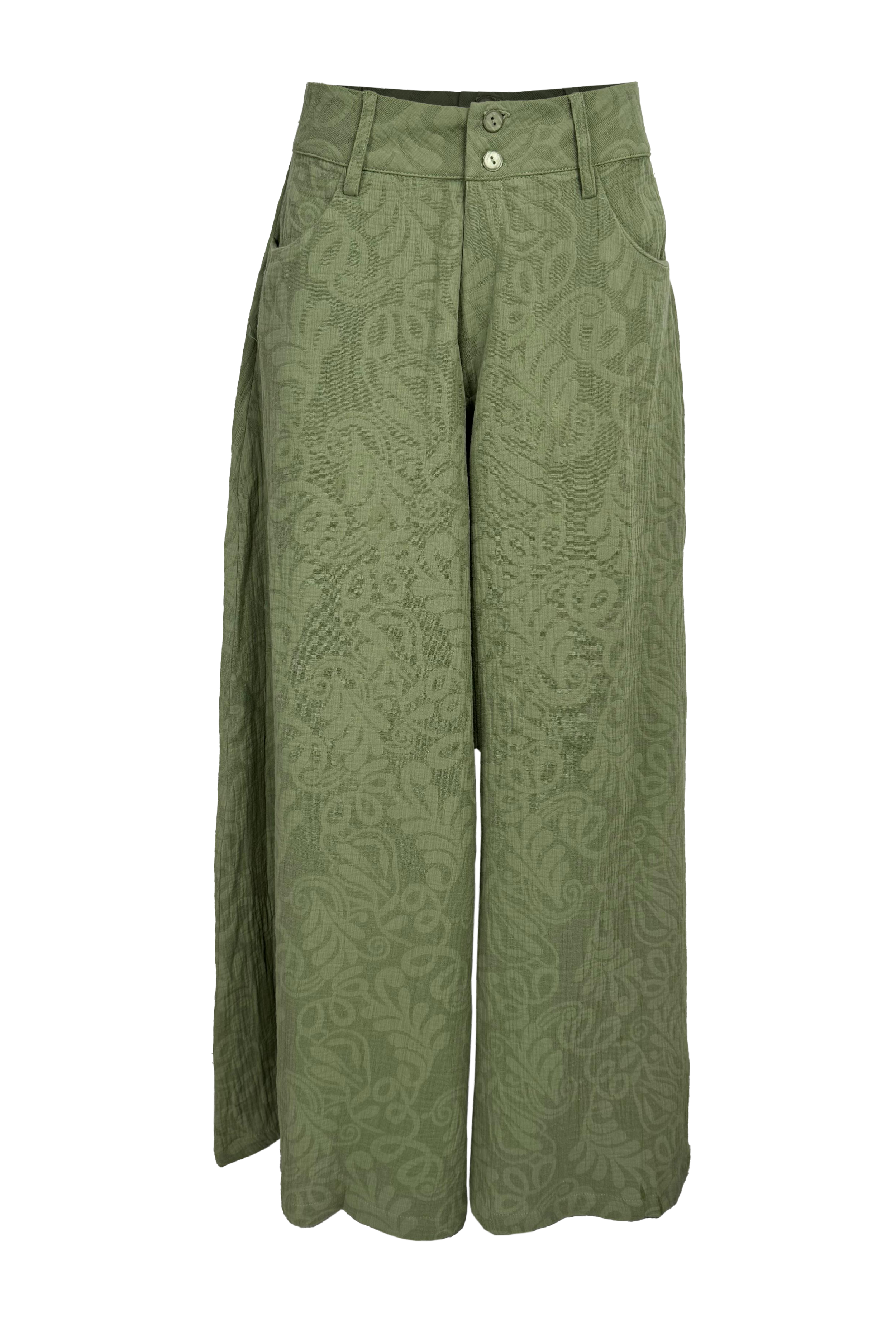 PTJ2759 pantalón verde corrugado