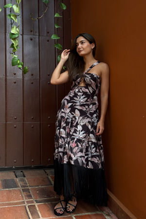 PTJ276329003 vestido estampado de flecos 