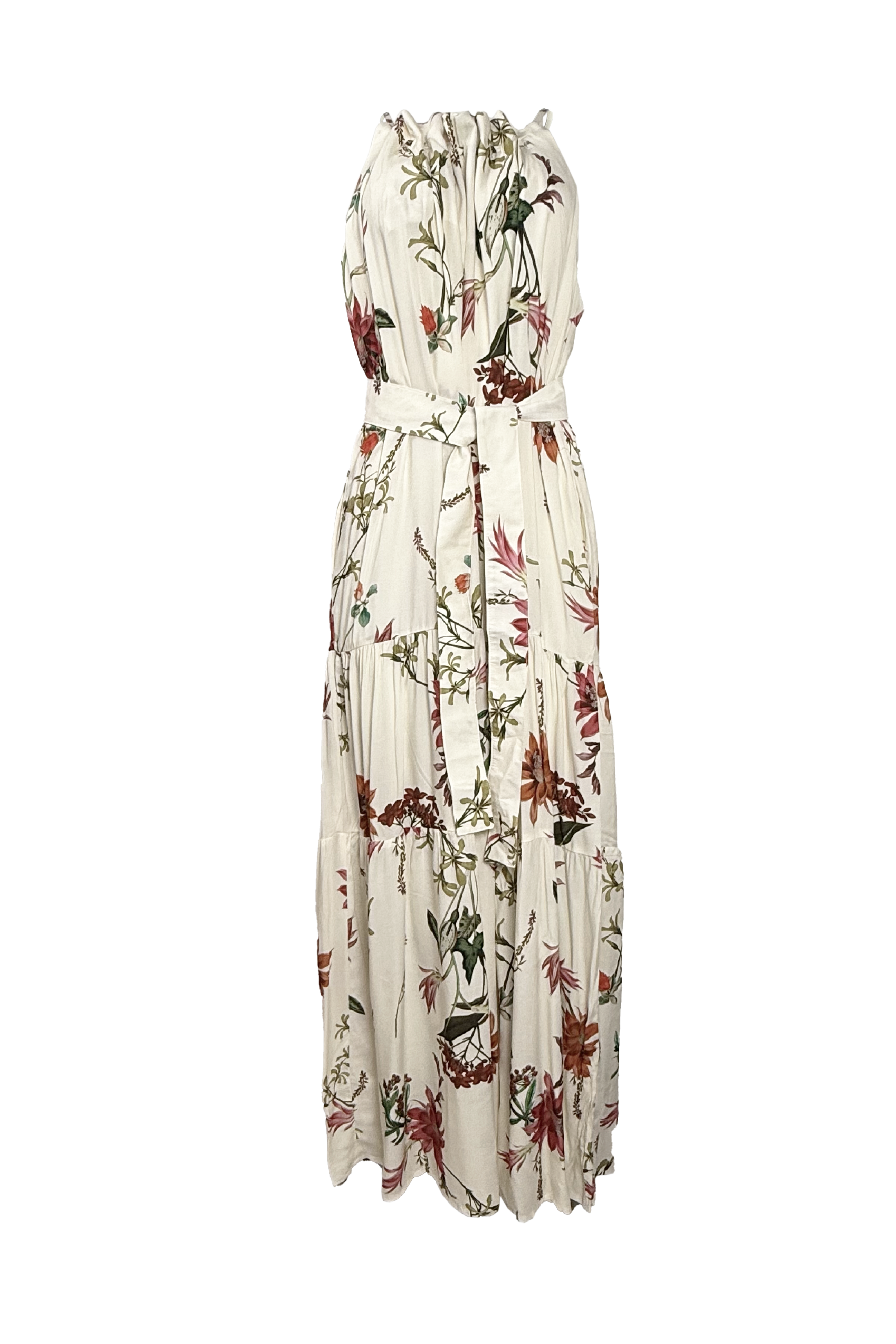 PTJ276729 vestido cuello halter con estampado y cinturón