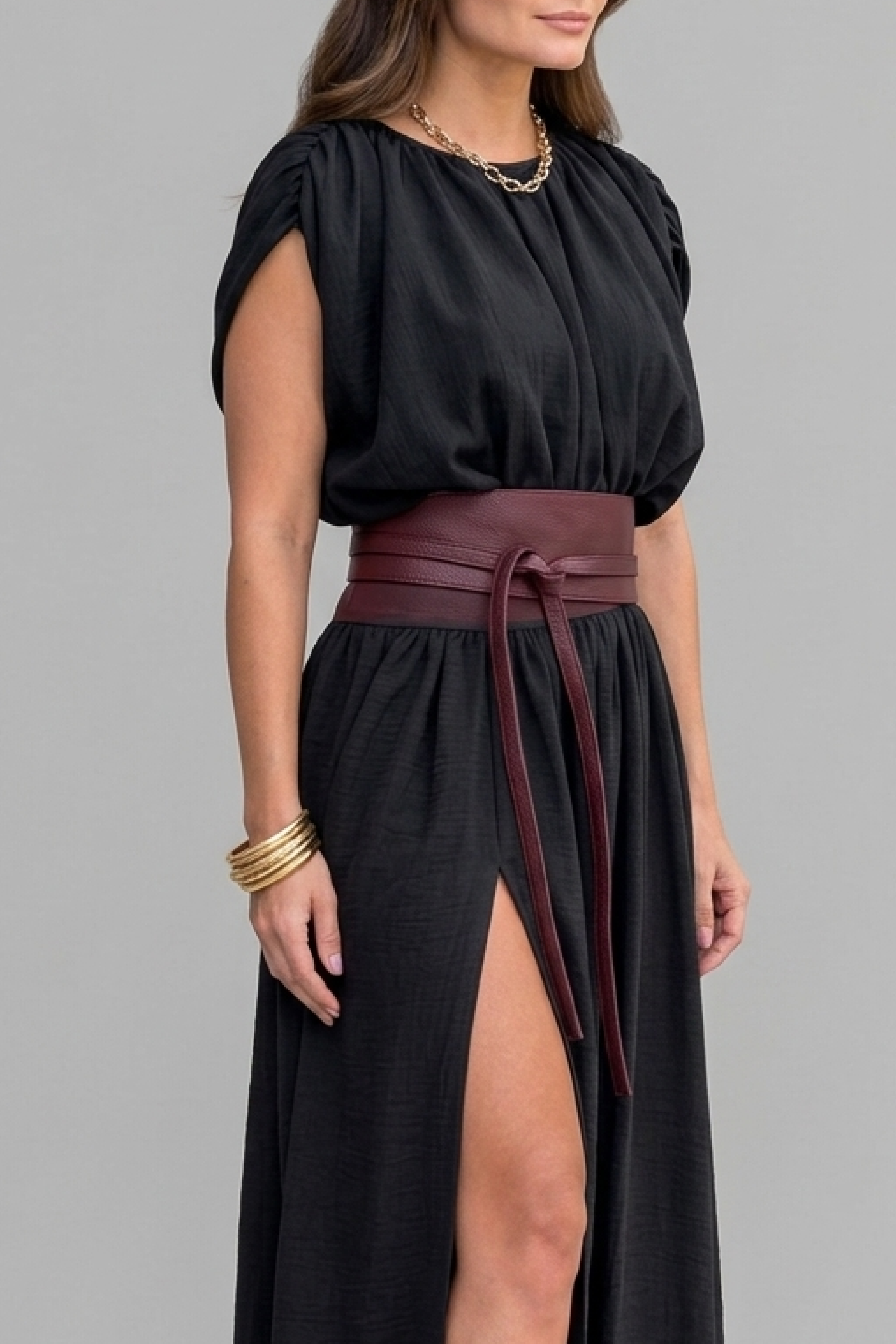 PTJ2770320 vestido midi con drapeados con cinturón