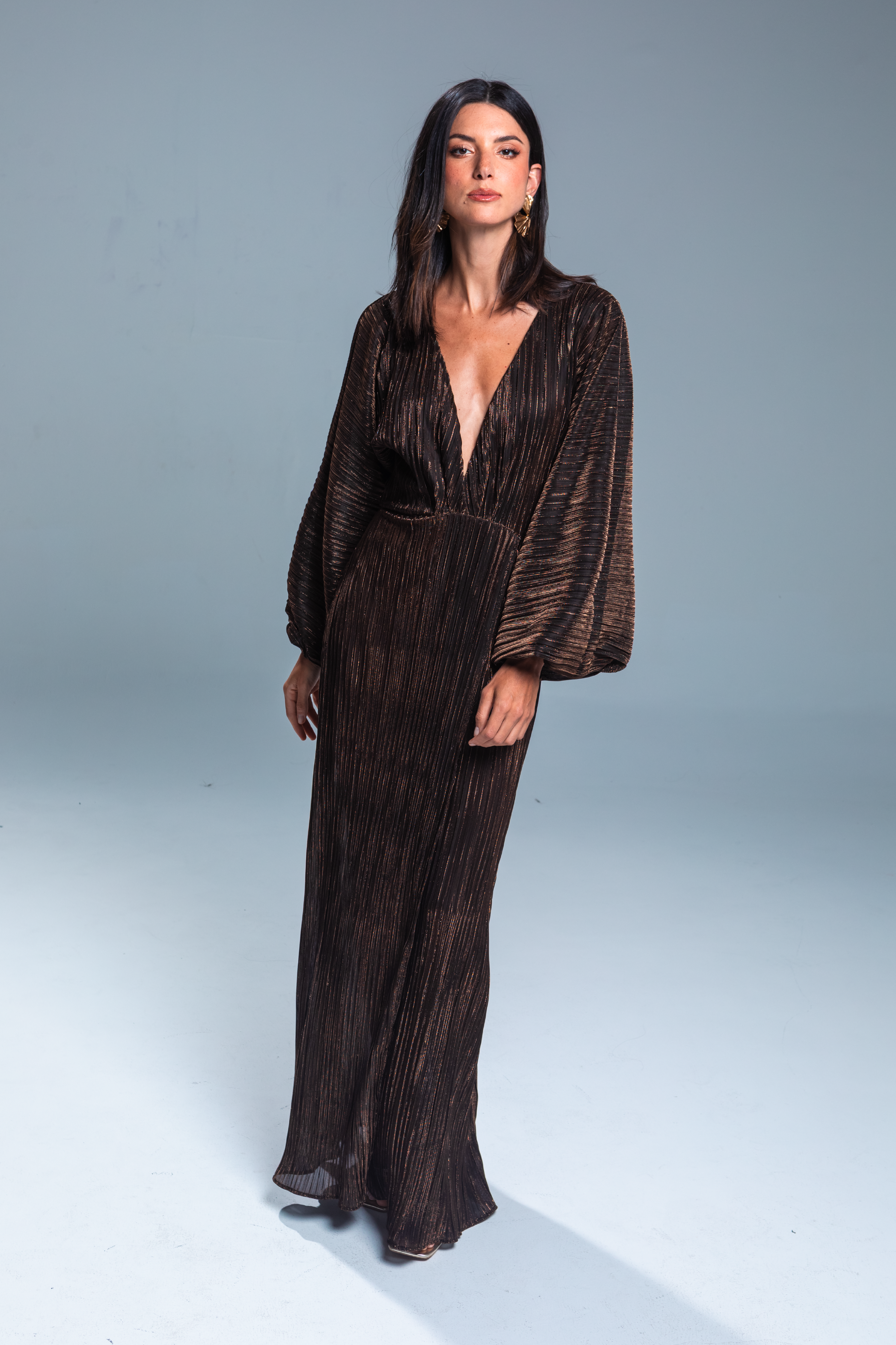 PTJ2783120 vestido de mangas largas  con escote en V