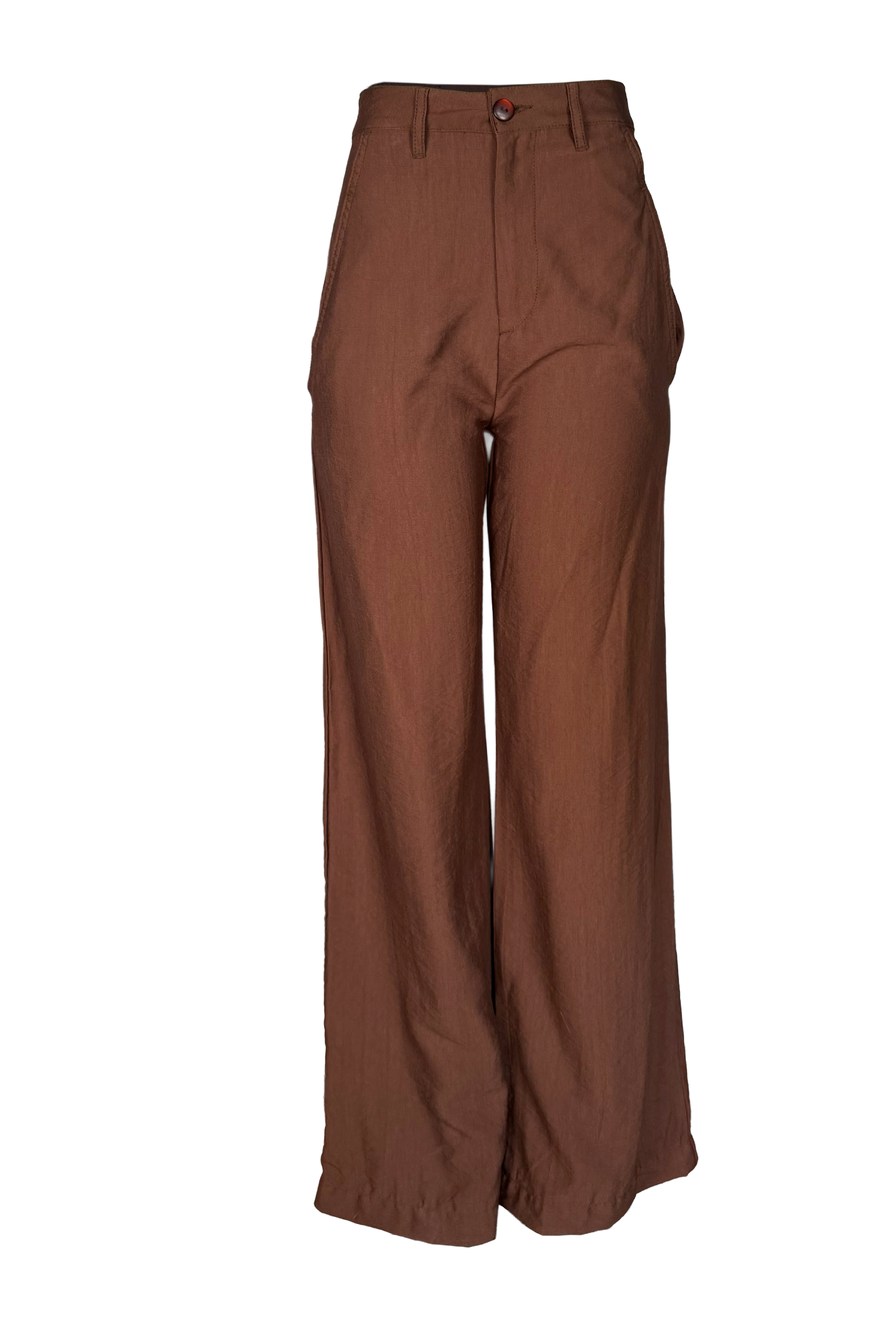 PTJ278629 pantalón café con bolsillos 