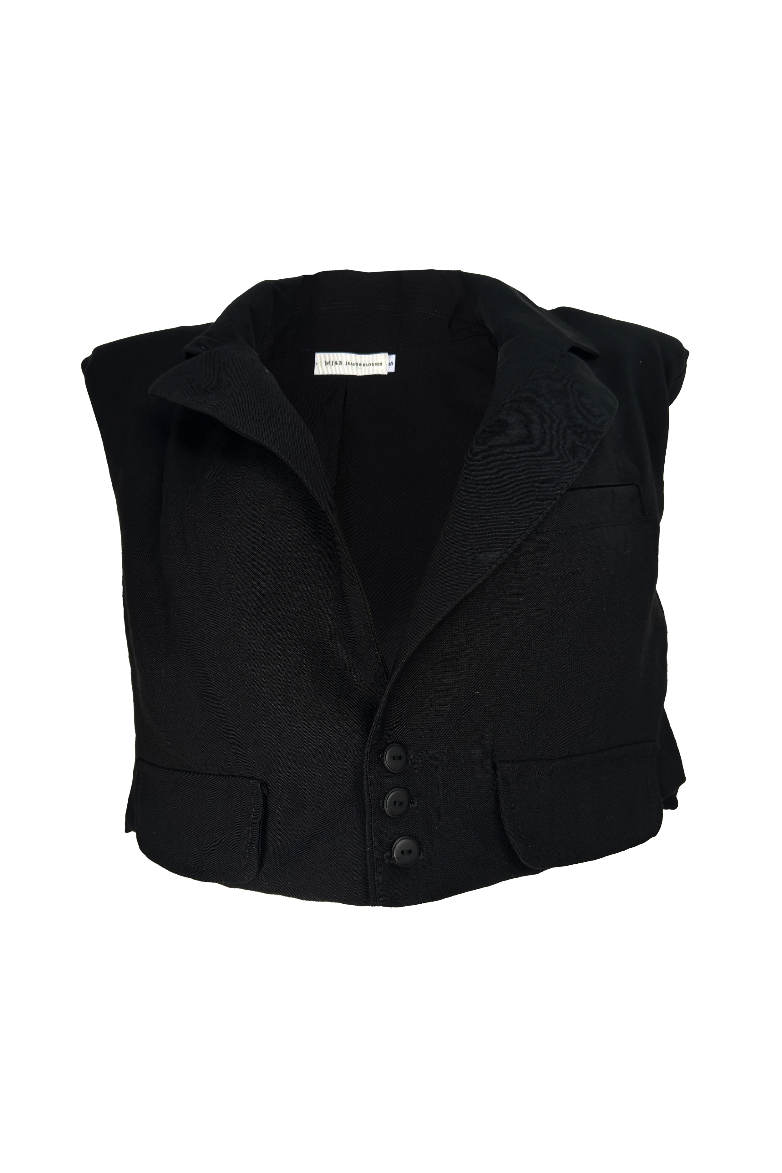 PTJ278930 blusa tipo chaleco con bolsillos y botones color negro