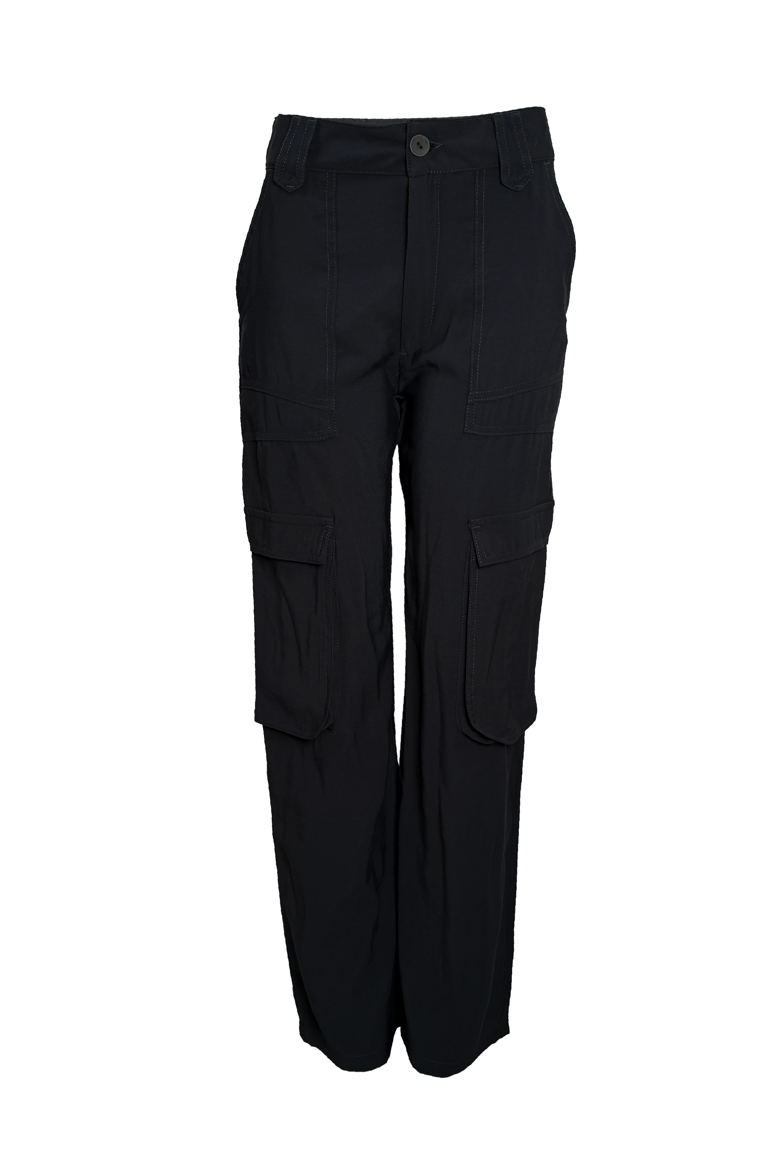 PTJ279630 pantalón negro tipo cargo con bolsillos