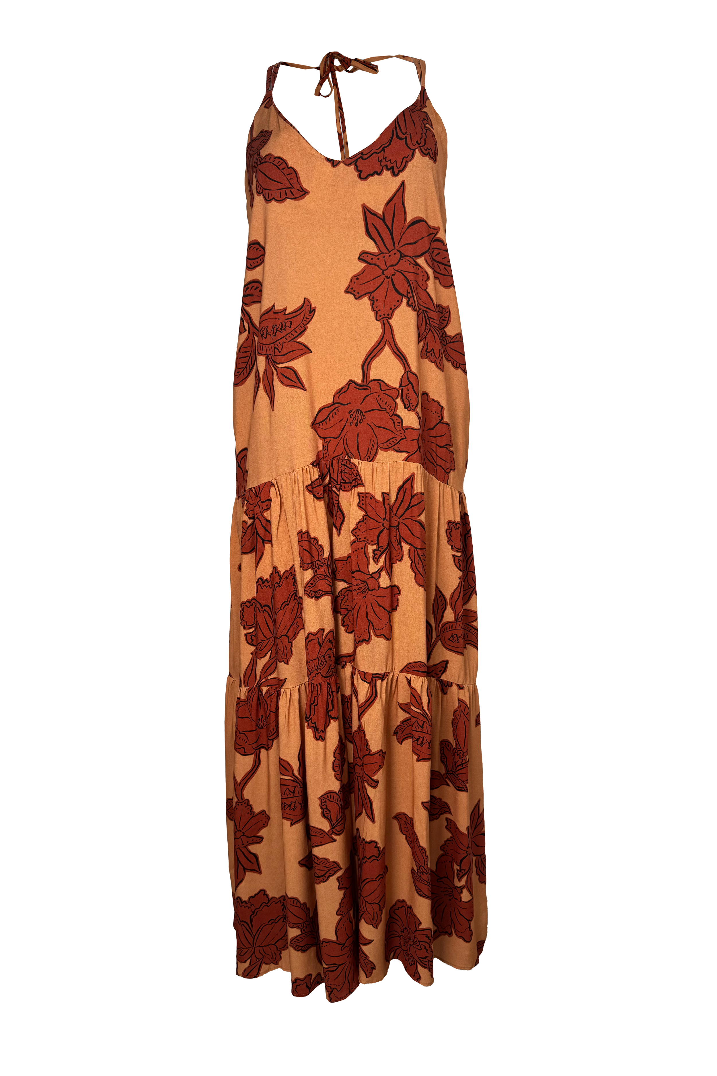 PTJ279829 vestido oversize estampado con tiras color terracota