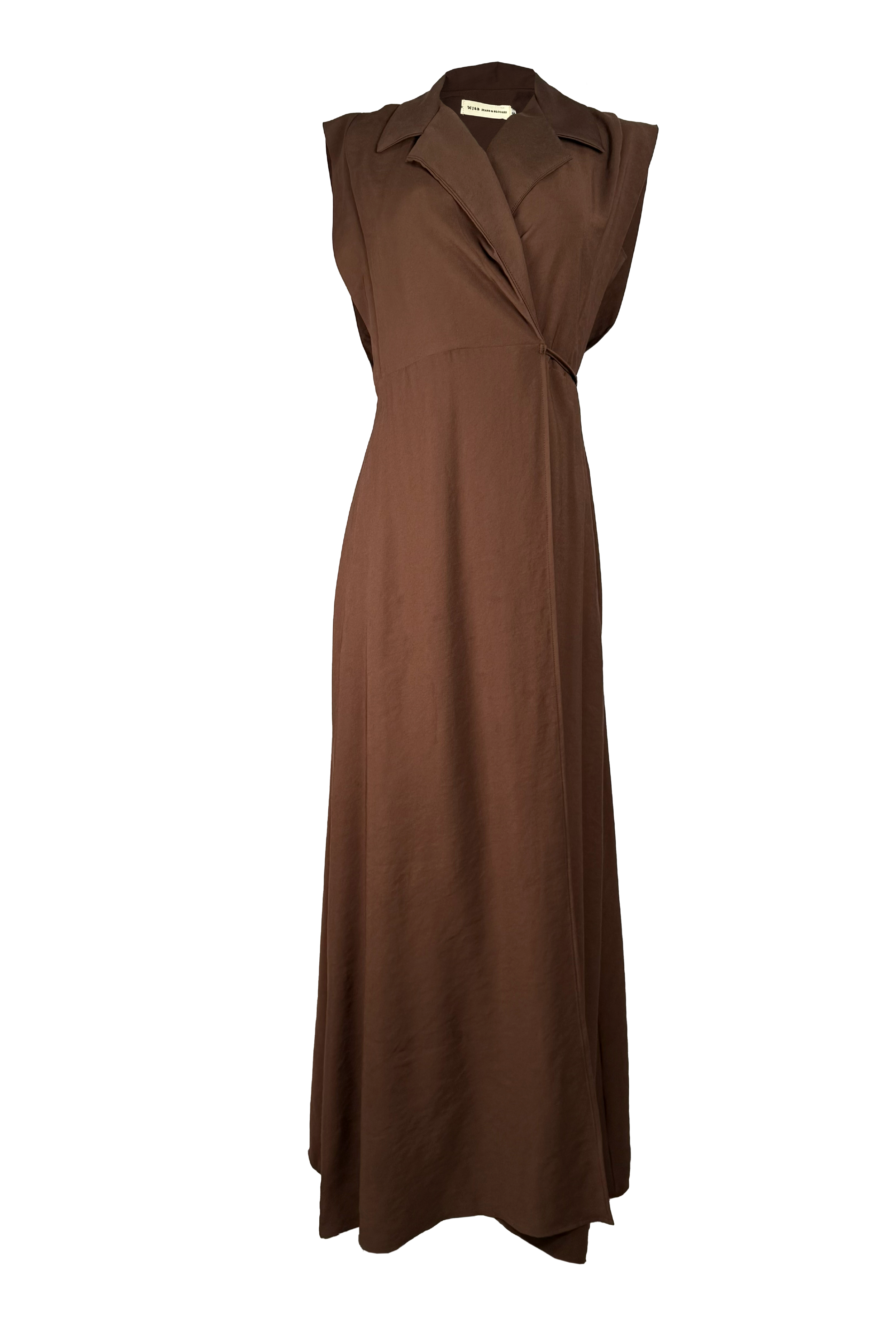 PTJ280730 vestido con cuello, color café y abertura lateral
