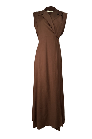 PTJ280730 vestido con cuello, color café y abertura lateral