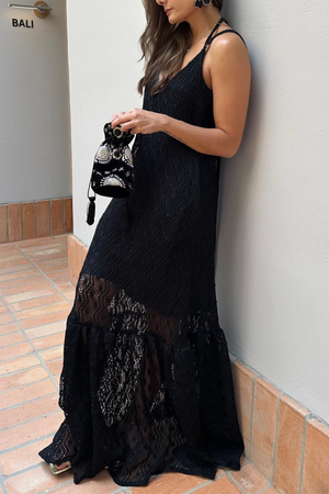 PTJ282412 vestido de tiras con textura en color negro. 