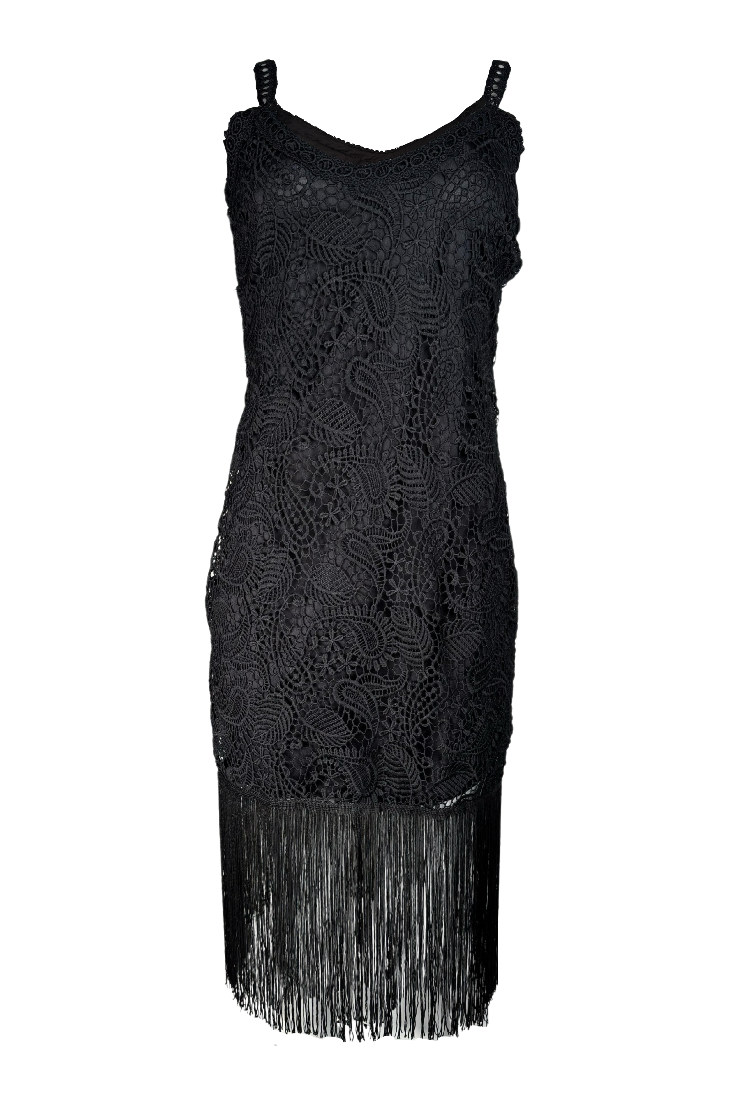 PTJ282812 vestido negro con tiras y textura en color negro