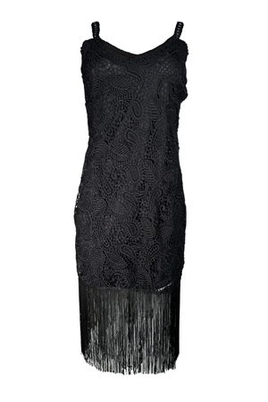 PTJ282812 vestido negro con tiras y textura en color negro