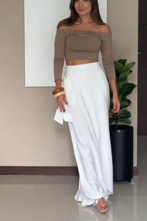 PTJ2844 pantalón con lazos y bolsillos y blusa tipo cuello bandeja 