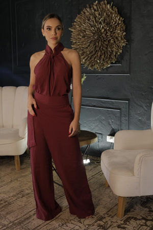 PTJ28443000 pantalón con lazos y blusa vinotinto 