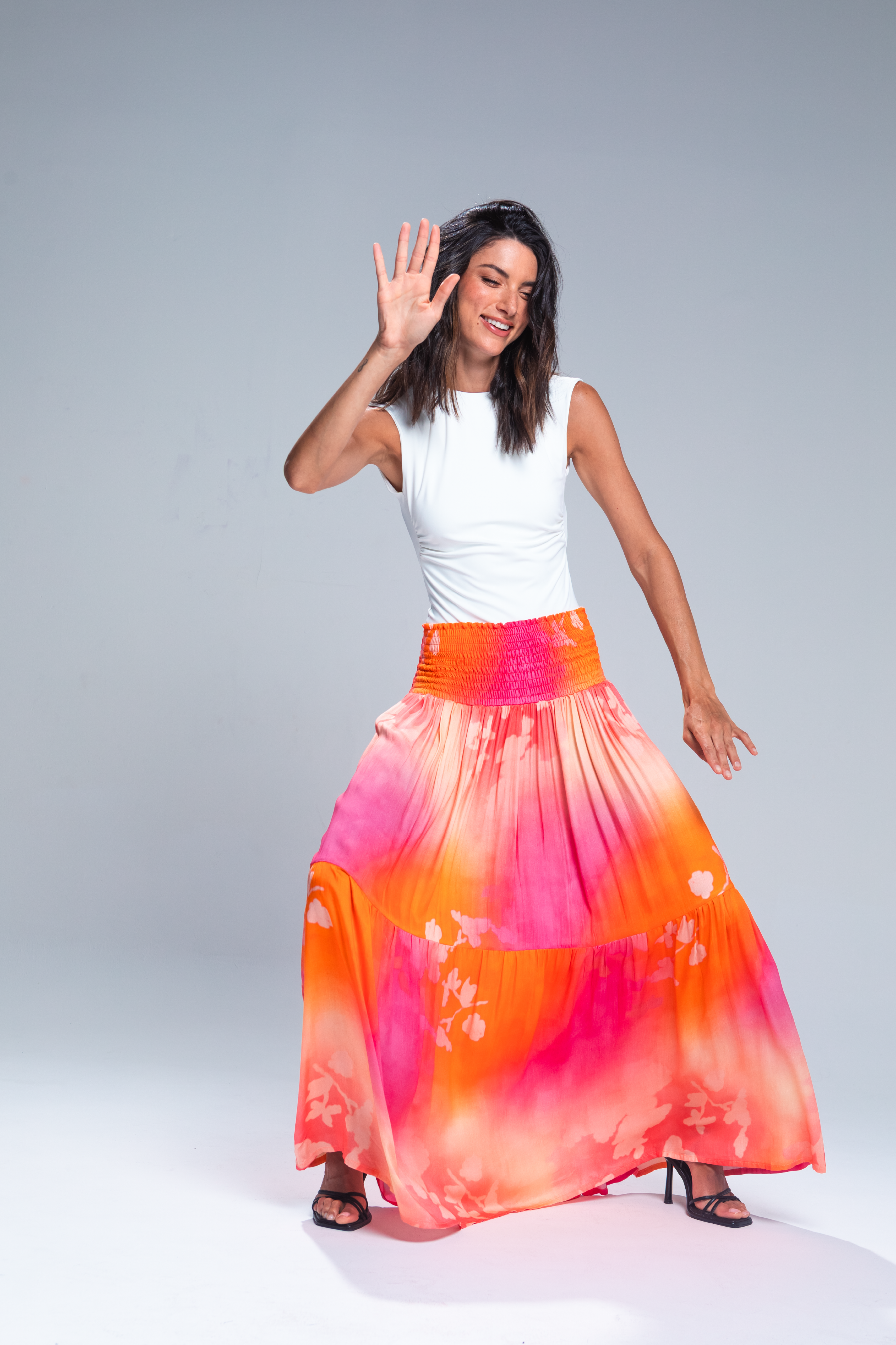 PTJ2850290 falda estampada con blusa asimétrica
