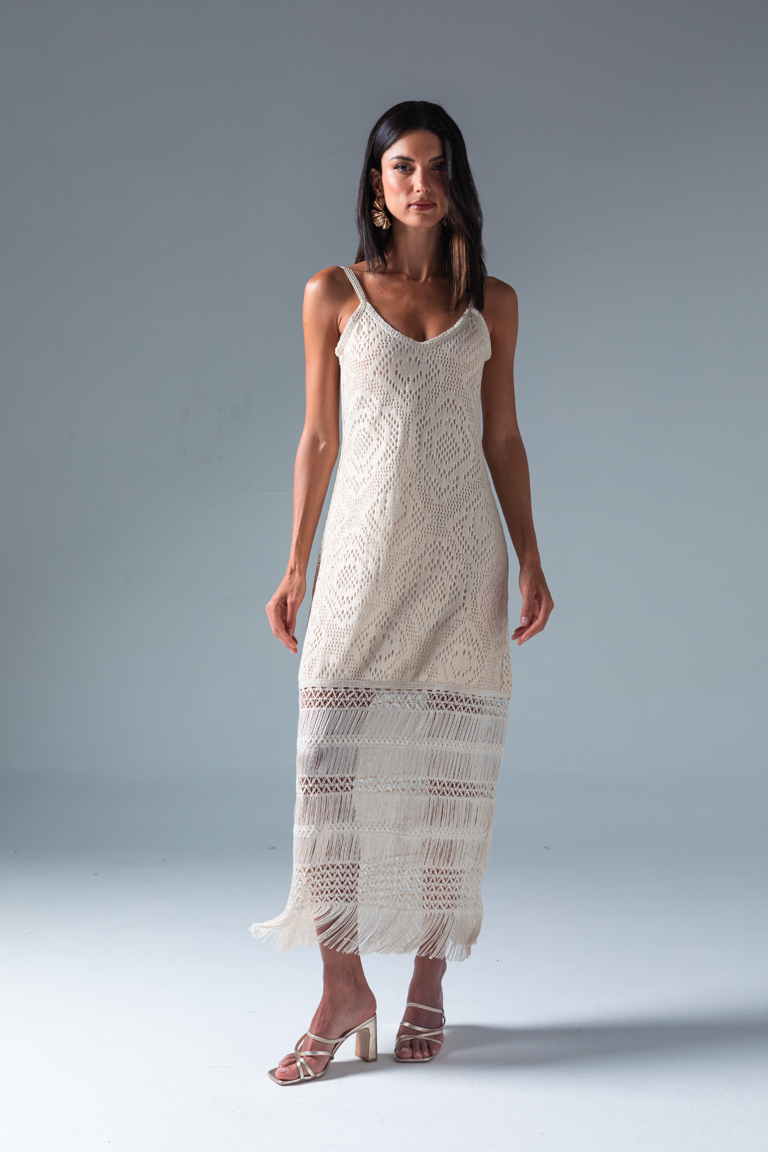 PTJ1474 vestido de tiras color beige