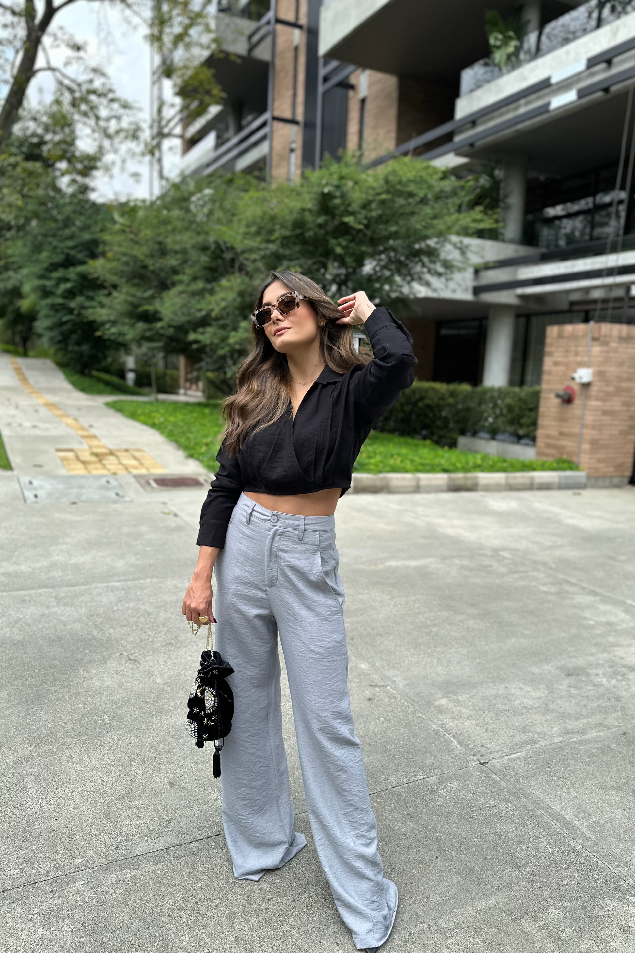 PTJ286230 blusa manga larga con pantalón gris