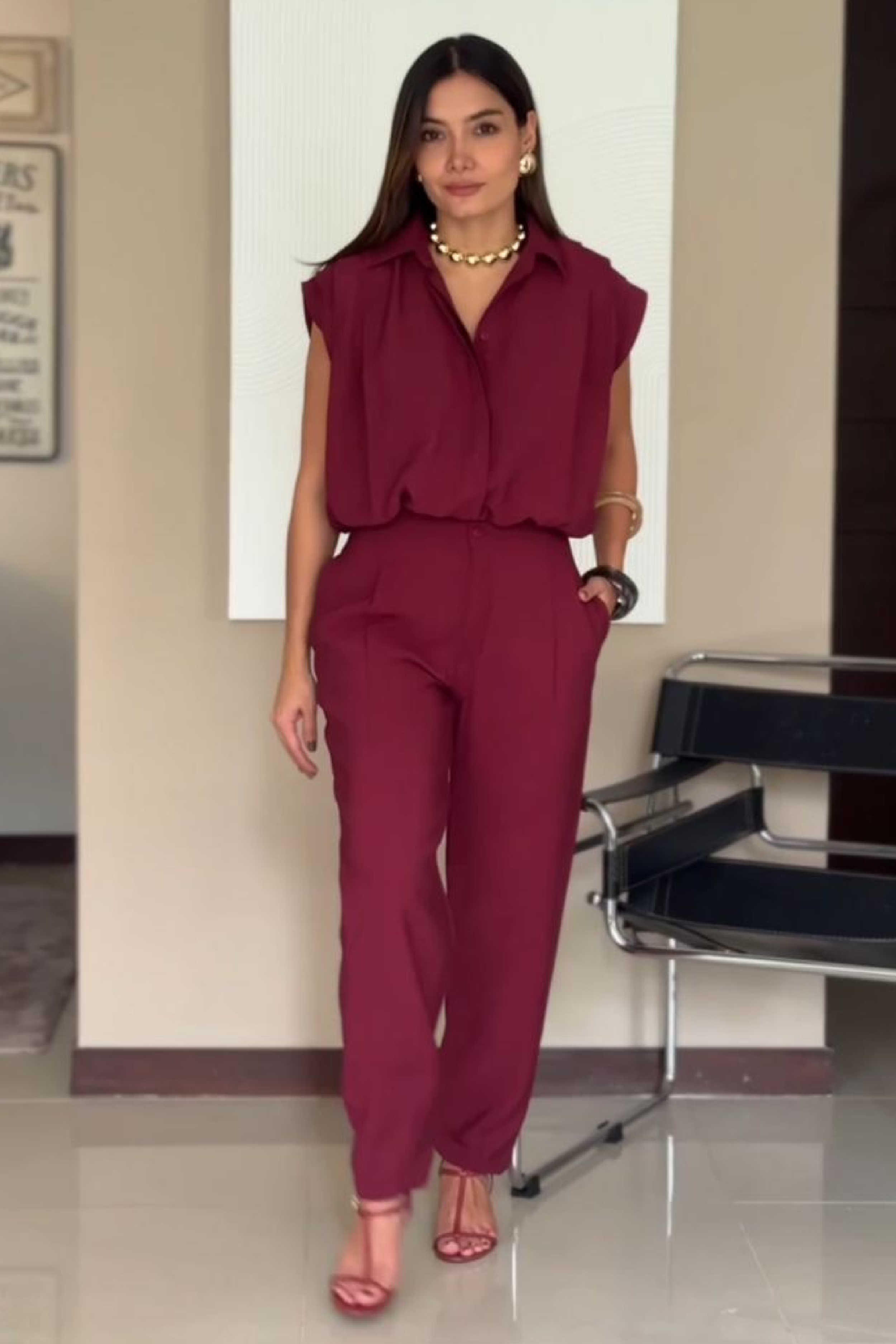 PTJ286730 pantalón vinotinto tipo baggy