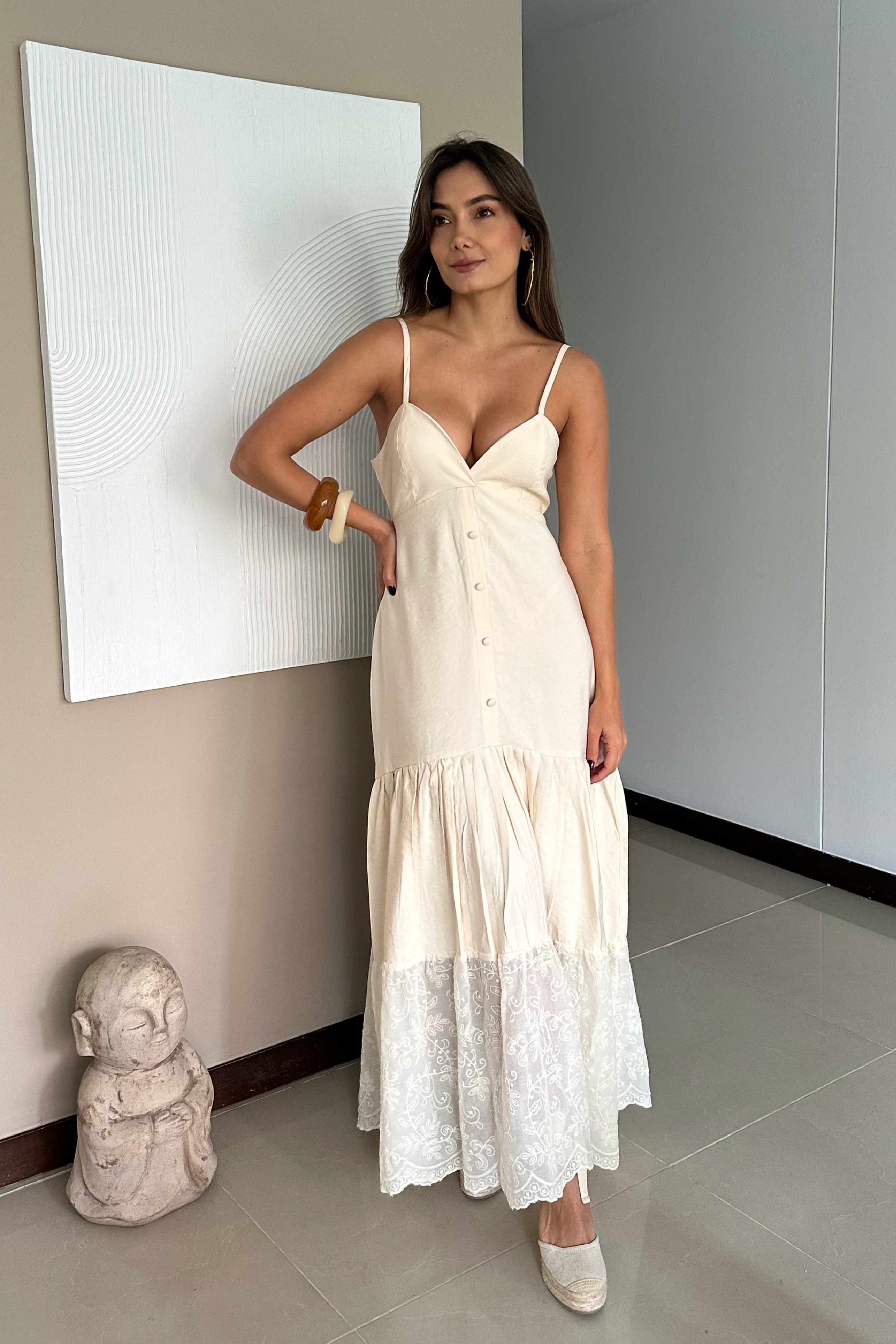 PTJ289630 vestido de tiras con botones