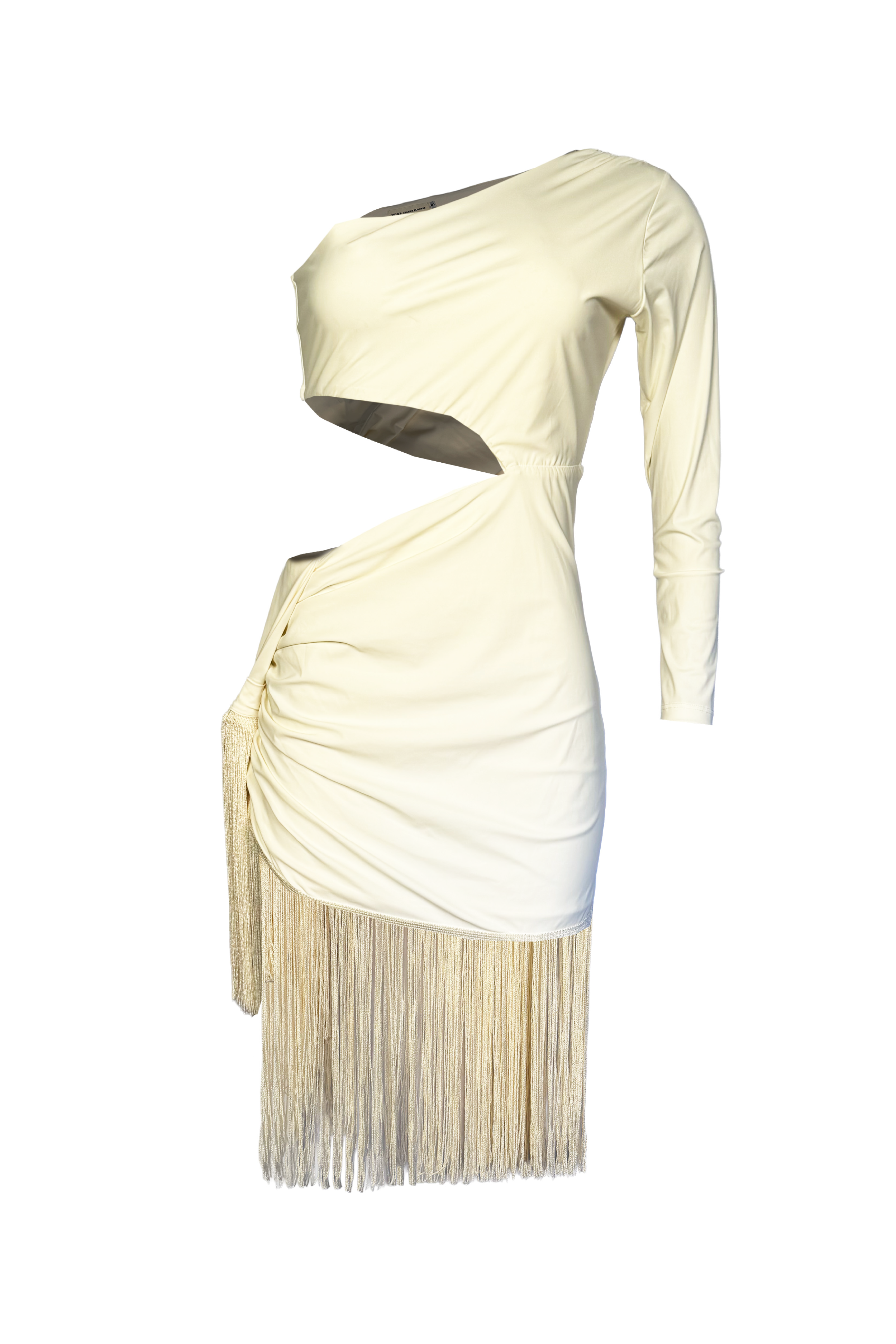 PTJ2944310 vestido con flecos y manga larga beige