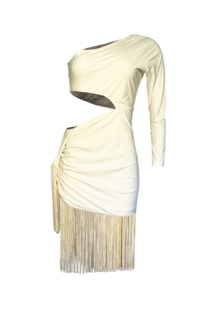 PTJ2944310 vestido con flecos y manga larga beige