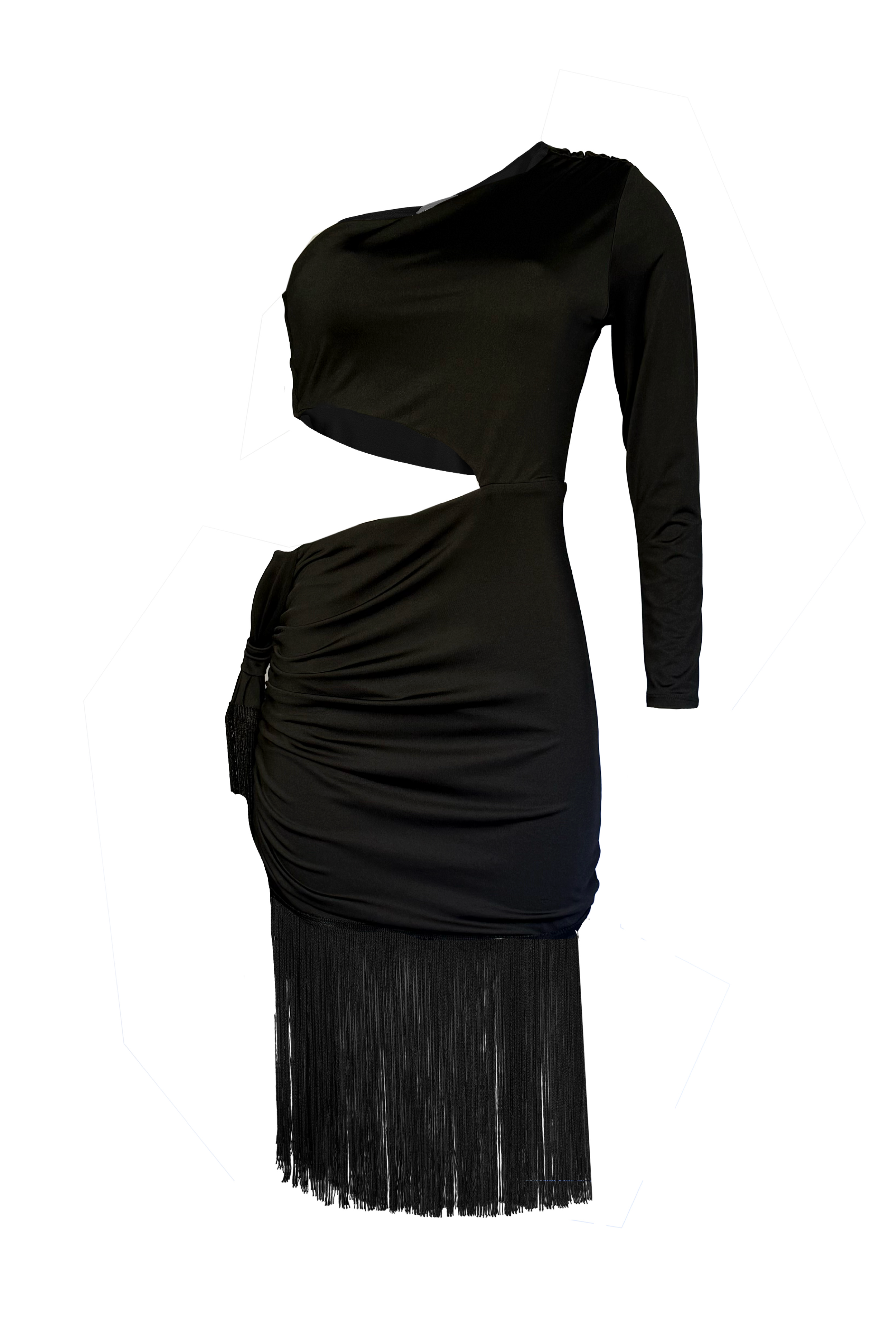 PTJ2944310 vestido con flecos y manga larga negro